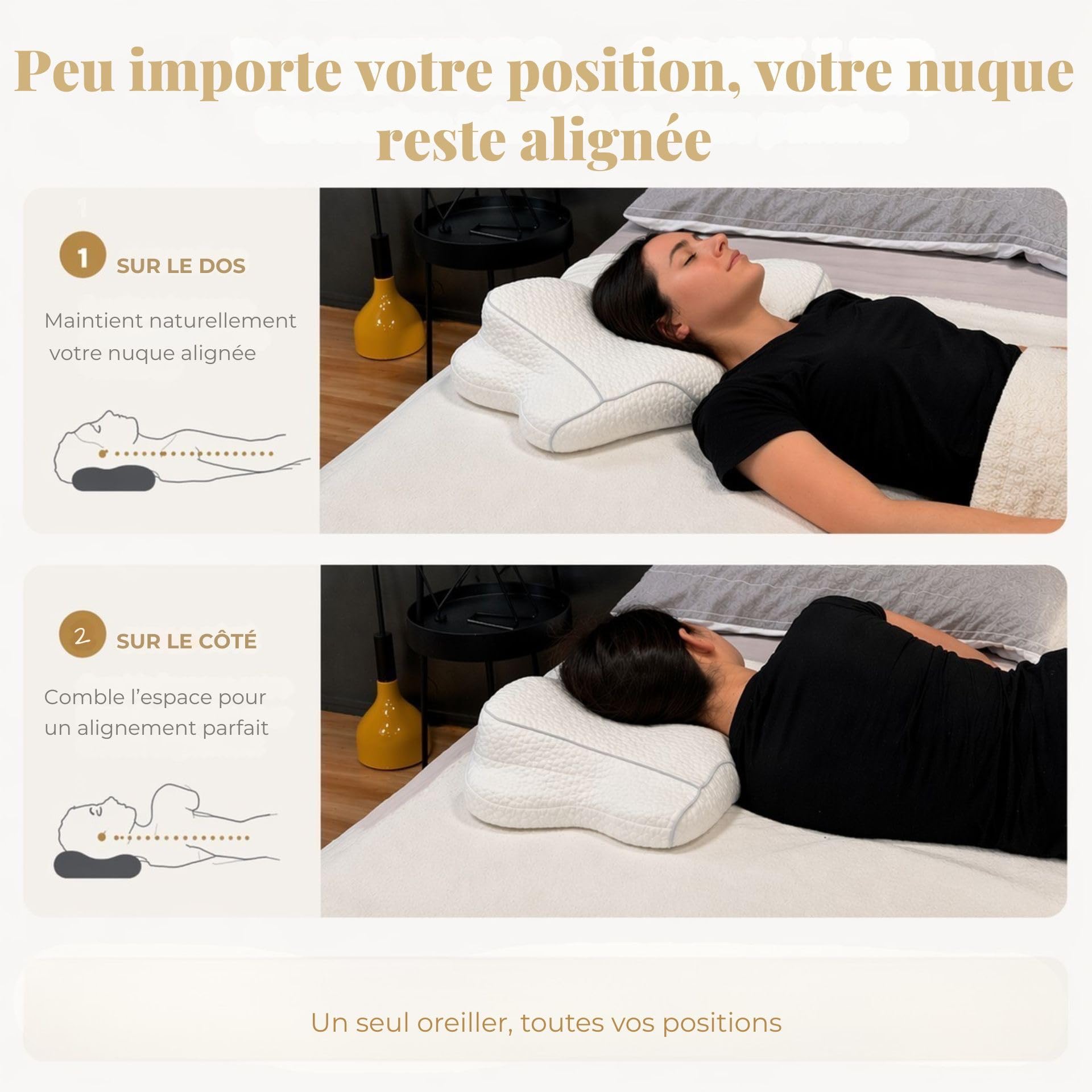 Oreiller Cervical Mémoire de Forme, confort et soutien de la nuque | Soulage les douleurs cervicales, dos et côté, Certifié Oeko-tex, pour des nuits récupératrices et un reveil sans tensions