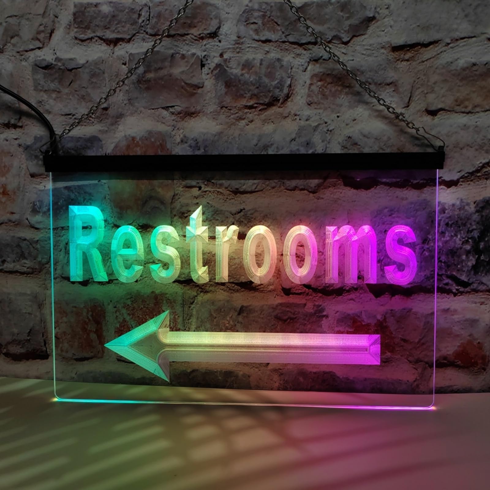 Left Arrow Restrooms Neonowy napis do dekoracji ścian, sterowany za pomocą aplikacji, z możliwością ściemniania, zasilany przez USB, idealny do toalety w firmie,30x20cm