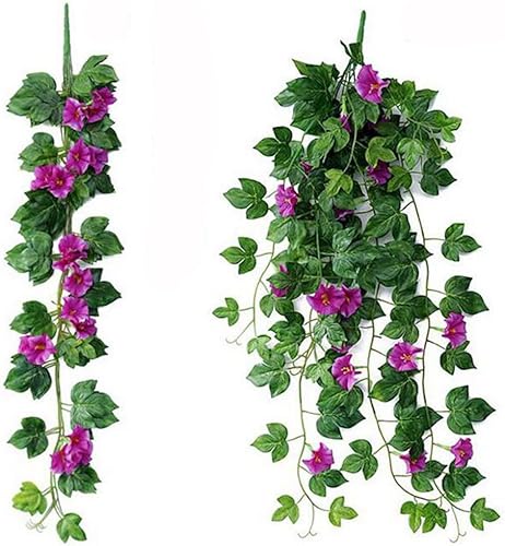 Miniatura 3 de 2 racimos de enredaderas artificiales de 35.4 pulgadas de gloria matutina, guirnalda de seda falsa de plantas verdes falsas para el hogar, jardín