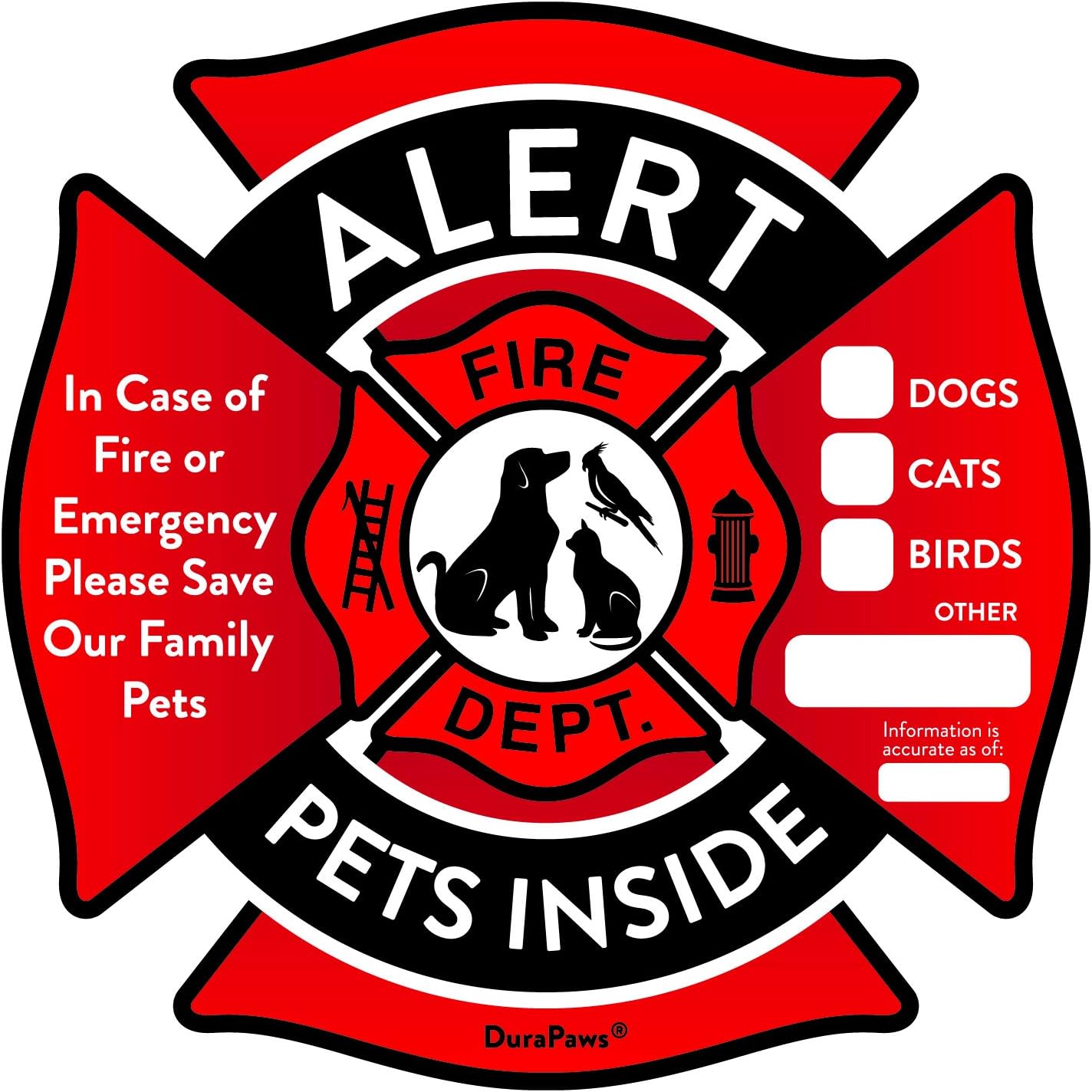 Pet Alert Stickers – Save My Pets in Case of Emergency Stickers – Inside the Window Static Cling Window Decals 4 Pack – UV Resistant Removable, NO Adhesive - Bonus: Pet Alert Wallet Card