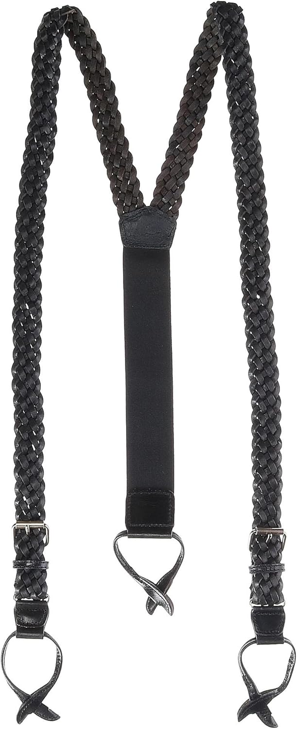 The British Belt Company Men's Leather Turner Braided Button-end Suspenders