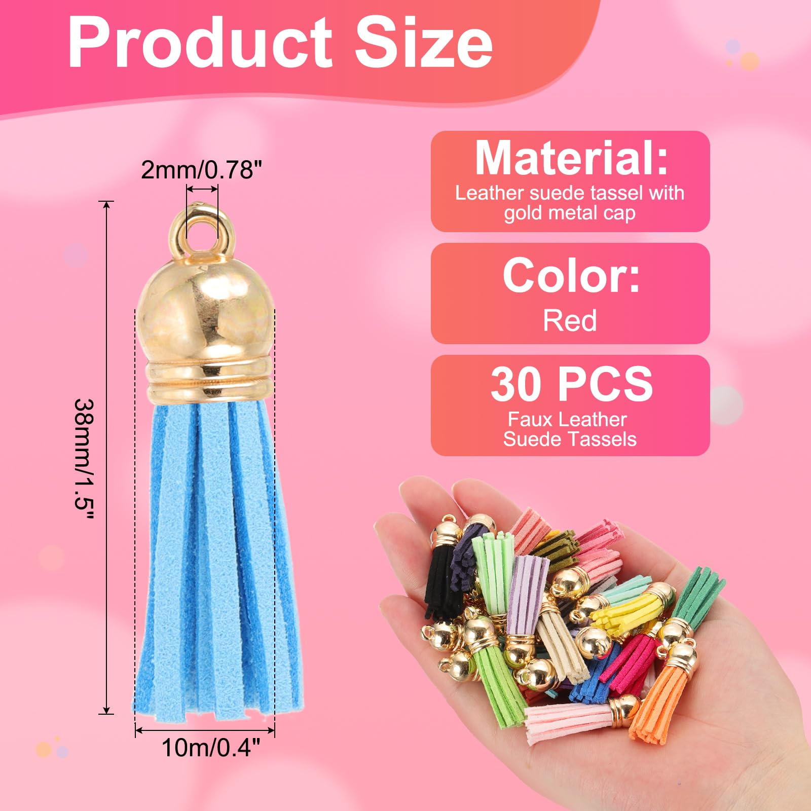 100 Pompons En Simili Cuir Suédé Rose - 1.5 Inch Avec Capuchon Doré, Pour DIY Bijoux, Sacs, Porte-Clés