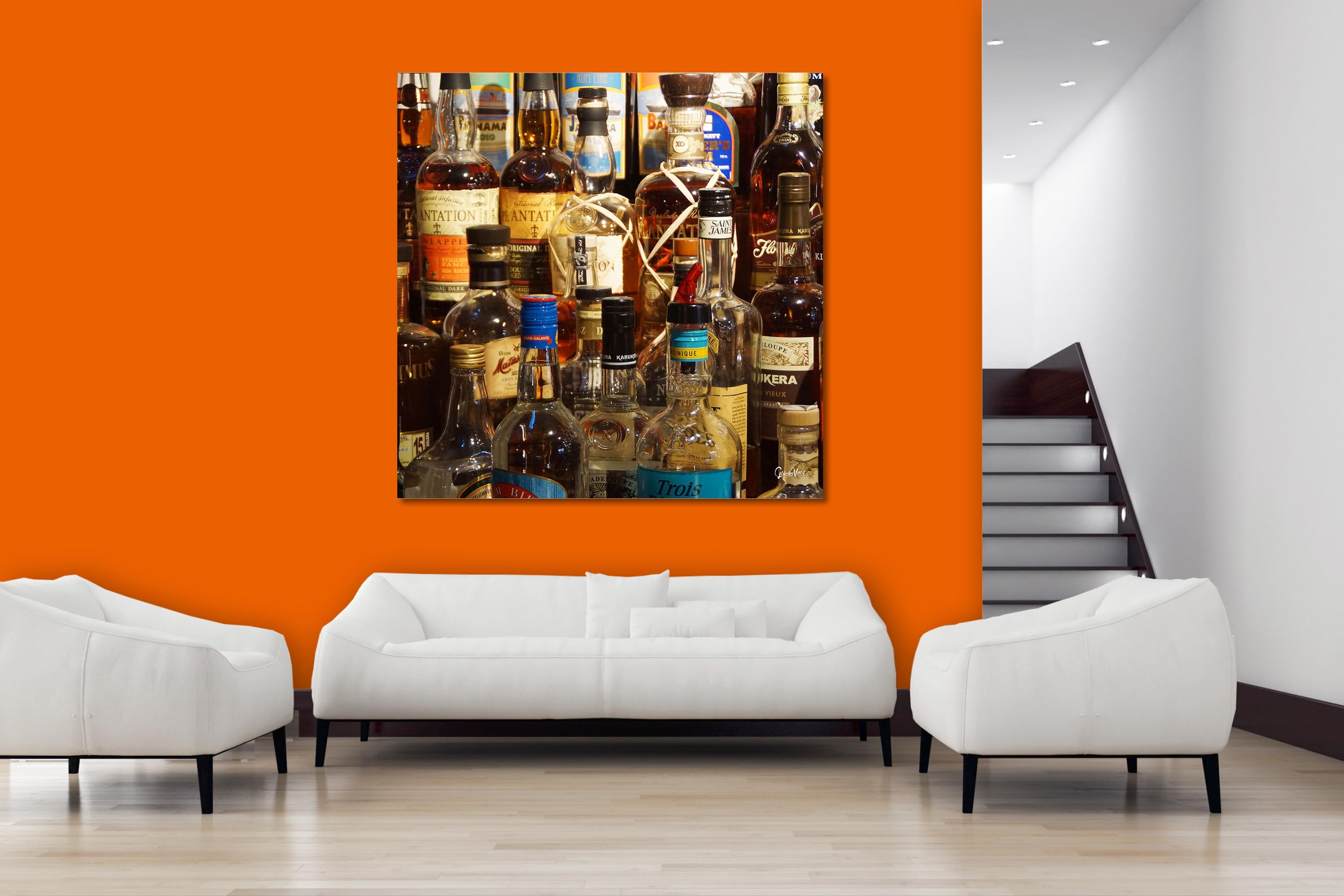 Glücksvilla - Drinks 4 - (Leinwand-Bild 2 cm, 150 x 150 cm) | div. Maße - aus DE - Kunstdruck XXL Deko Wandbild Quadrat - Getränke Bar Alkohol Restaurant