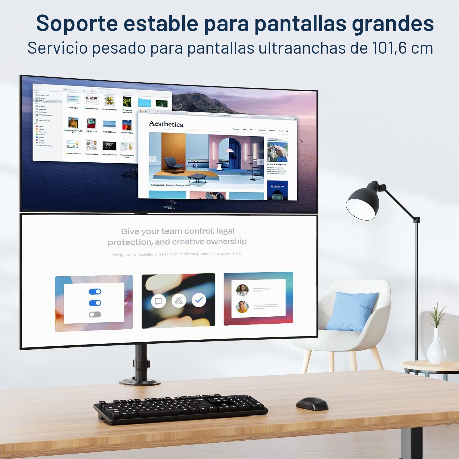 Soporte de monitor apilado para pantalla de 17 a 40 pulgadas, 12 kg por brazo | Soporte vertical extra alto para monitores, totalmente ajustable, VESA 75/100 mm