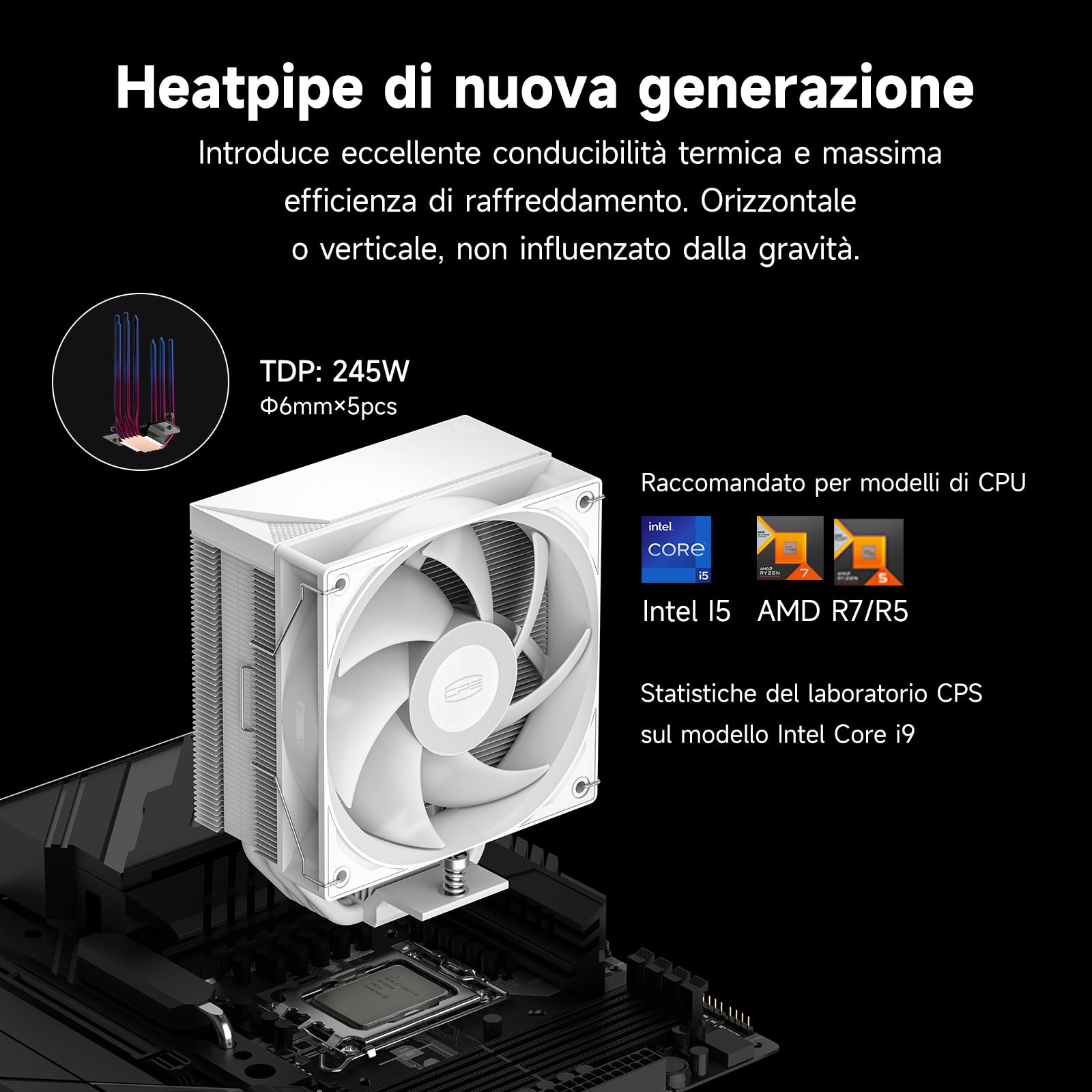 PCCOOLER Dissipatore d'aria per CPU, 5 x 6 mm, ventola ARGB da 73,3 CFM, compatibile con Intel LGA115X/1200/1700/1851 e AMD AM4/AM5 (RT500 TC ARGB BK)