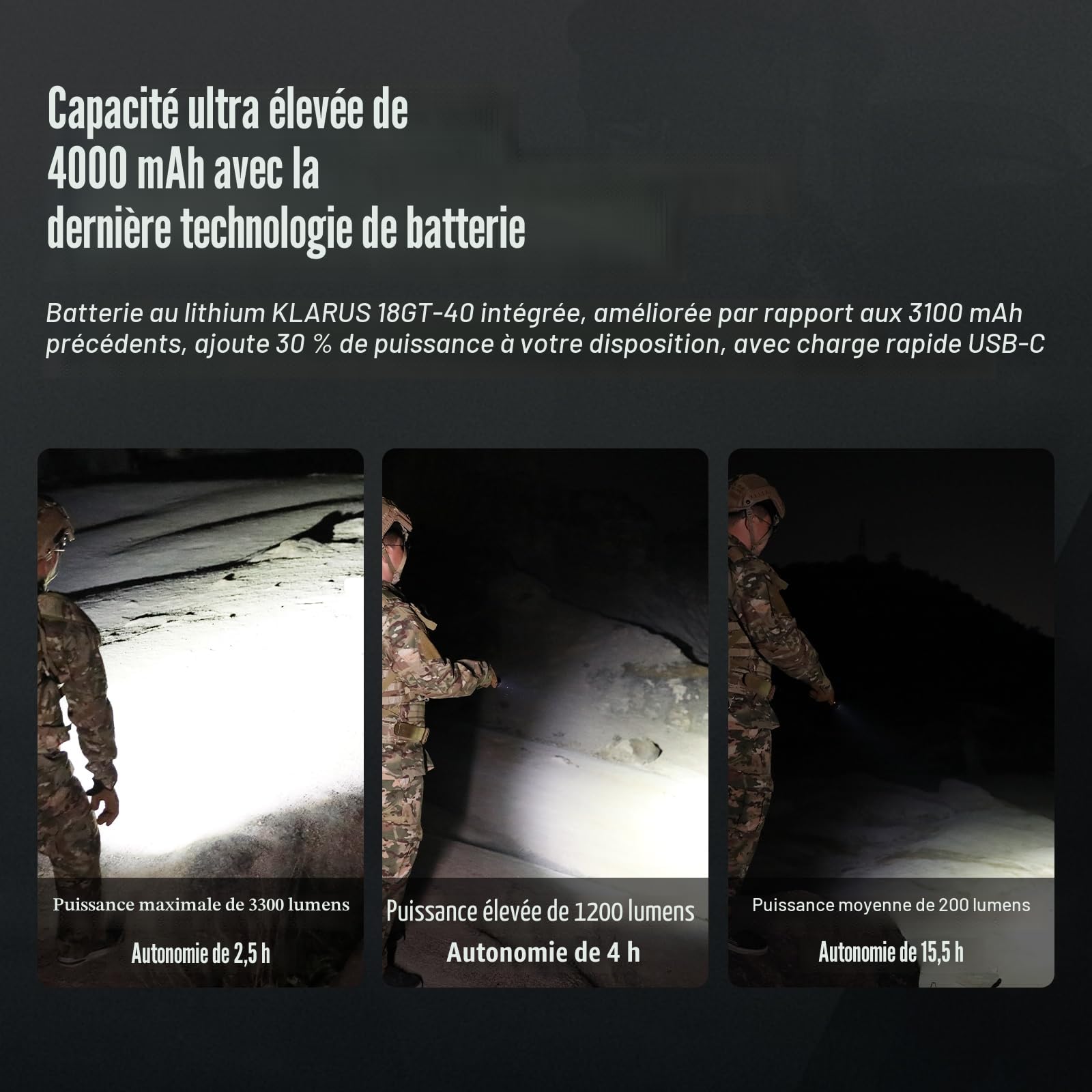 klarus XT11GT Pro Ultimate Control Control à double commutateur Lampe de poche tactique avec 3300 lumen, faisceau de 380 mètres, IPX8 imperméable pour le camping, la randonnée et les urgences