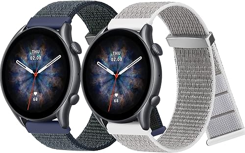 Miniatura 1 de Correas de nailon para Amazfit GTR 4GTR 3GTR 3 Pro GTR 2eGTR 2 y Amazfit GTR de 177 pulgadas paquete de 2 correas de reloj inteligente ajustables de