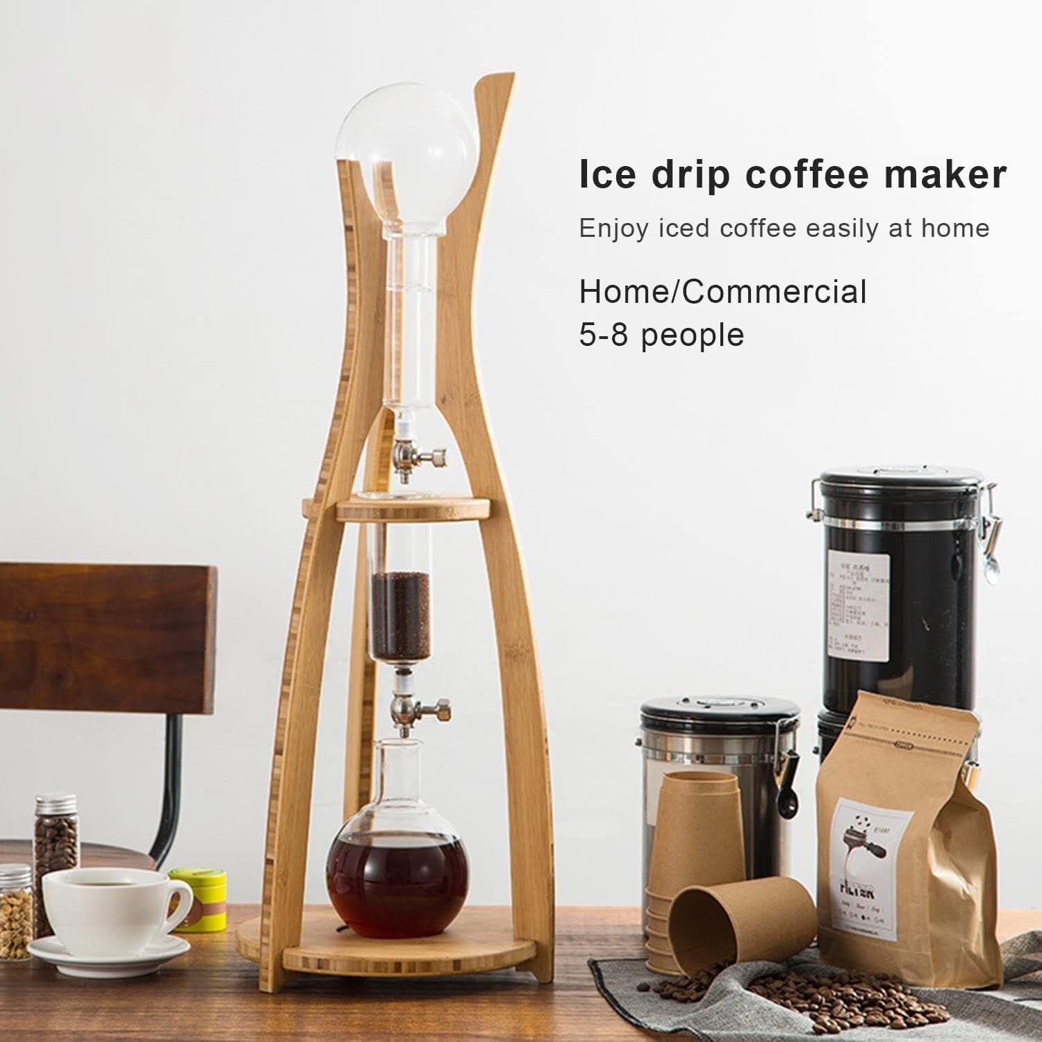 Tower Ice Coffee Maker Capacity Tea Tower,Cold Brew Drip Tower,Drip Tower Coffee Maker, 500ml/16.9oz Adjustable Dripper, Detachable Glass Cold Brew Maker with Reusable Drip Filter, Coffee Lo