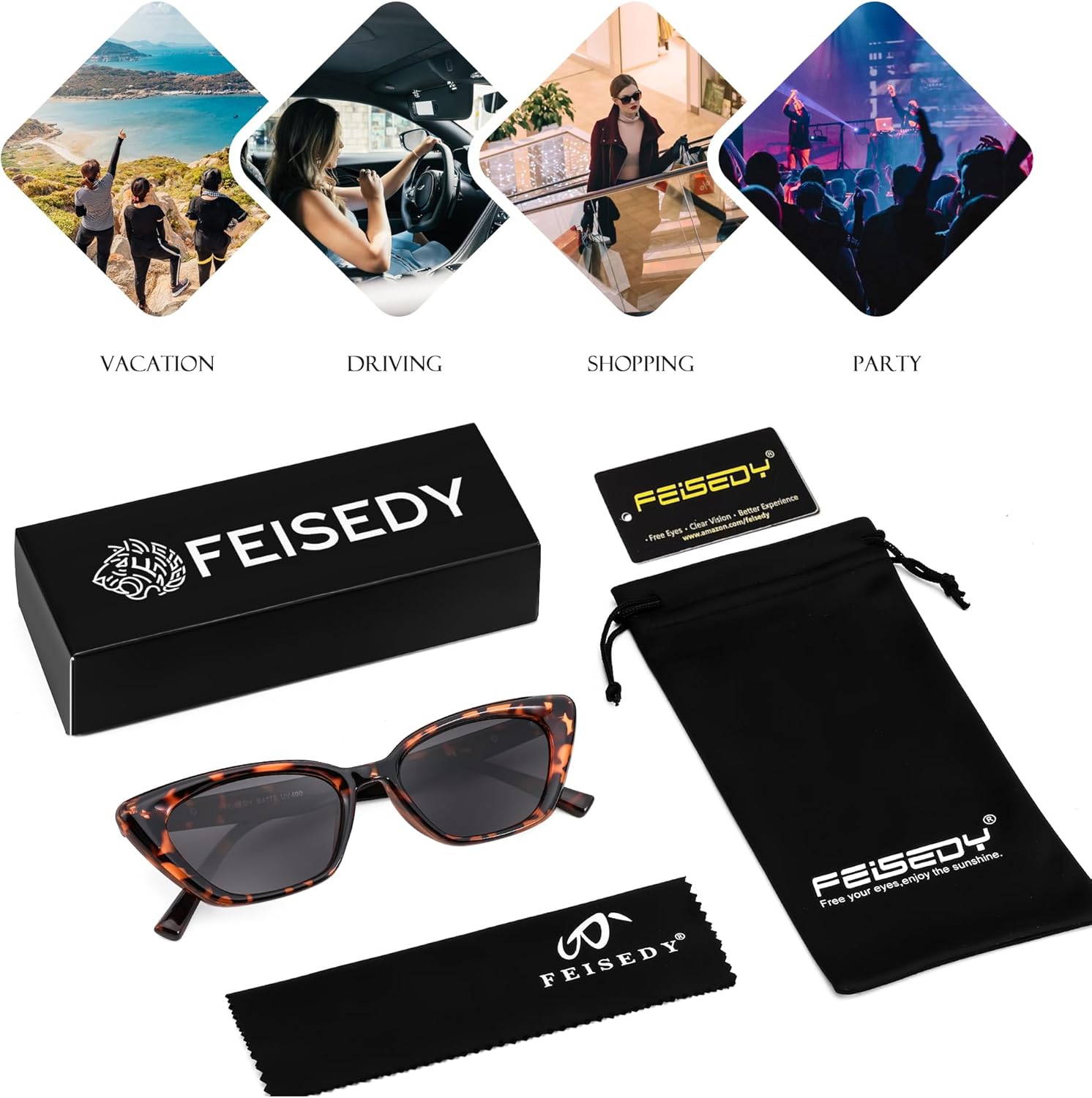 FEISEDY Trendy Polarized Cateye Sunglasses for Women Men Retro Rectangle Narrow Sunnies B4176 - Image 7