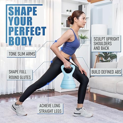 Miniatura 6 de EAST MOUNT Pesa rusa ajustable, juego de pesas rusas de 5 libras, 9 libras, 15 libras, diseño ergonómico y mango ancho para gimnasio en casa,