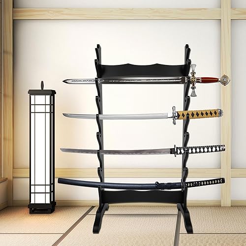 Miniatura 3 de lukar Soporte de exhibición de espada de 8 niveles, piso de soporte de Katana multicapa, soporte de piso de estante de espada de madera, soporte de