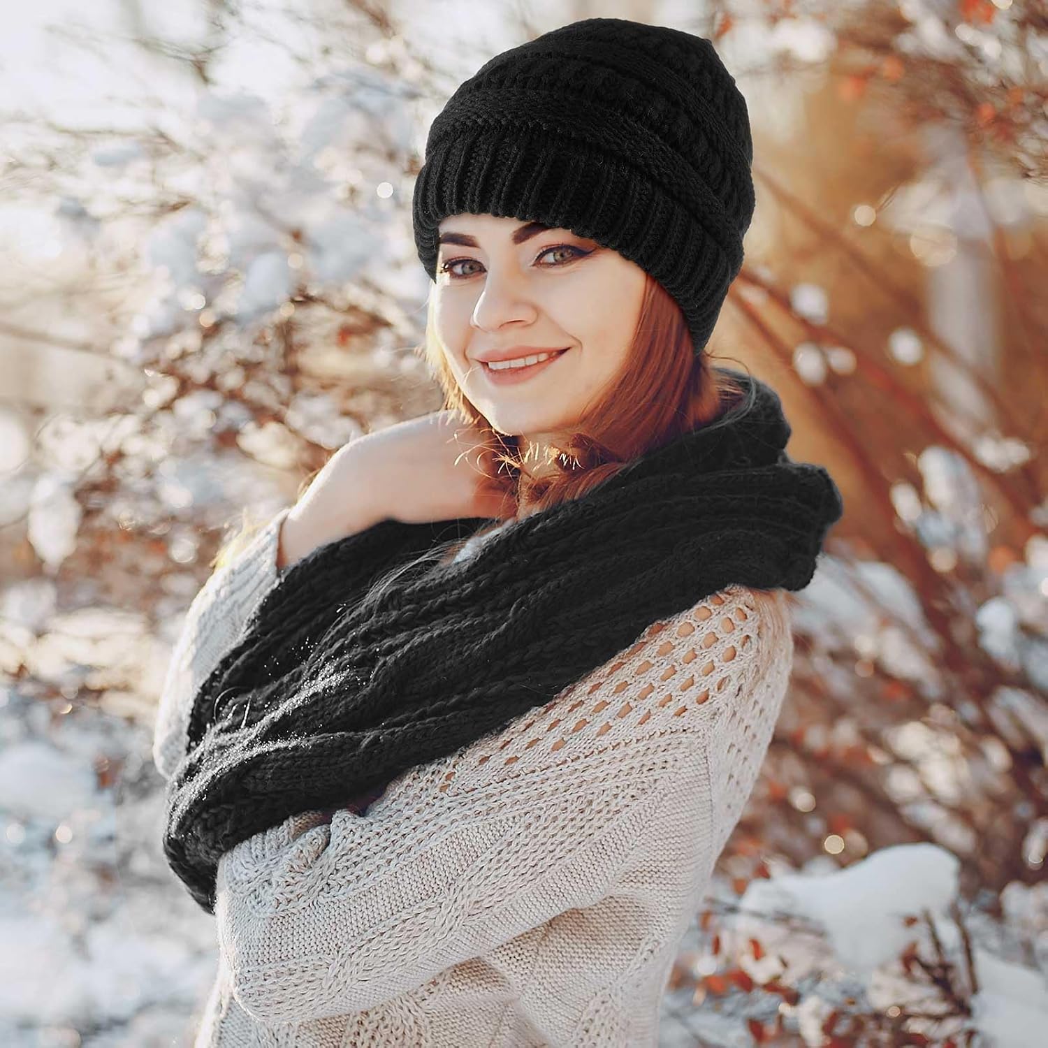 Ramede 27 Pcs Winter Warm Set Colorful Knitted Beanie Hat Infinity Scarf Touch Screen Gloves Cable Knit Hat for Women Men - Image 6