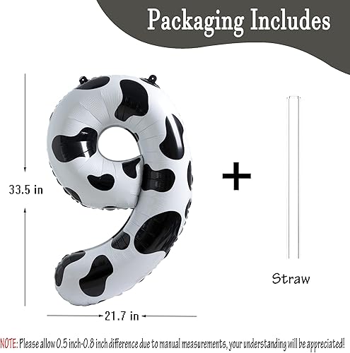 Miniatura 4 de Suministros de decoración de cumpleaños de globos con estampado de vaca, globo número 9 de 40 pulgadas  Globos de número temático de vaquera para