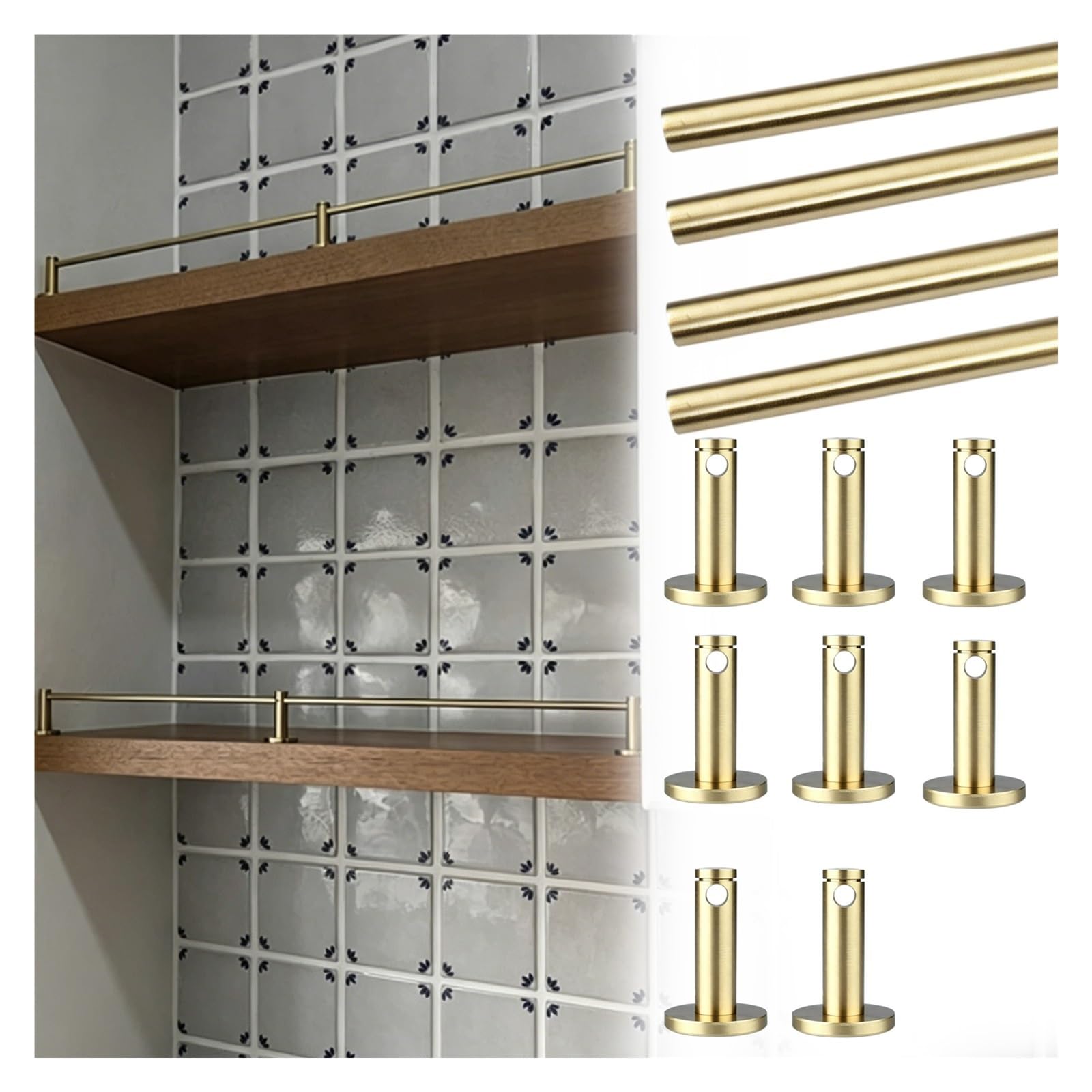 Peynir 4 Pack 1 2 3 Customizable Cabinet Guardrail Bar, Bookcases Dish Racks Bars Decor Shelf Anti-Fall Rail Sets With Mounting Screws, Brass Gallery Railing For Collectibles(,L 29"/73.7Cm)