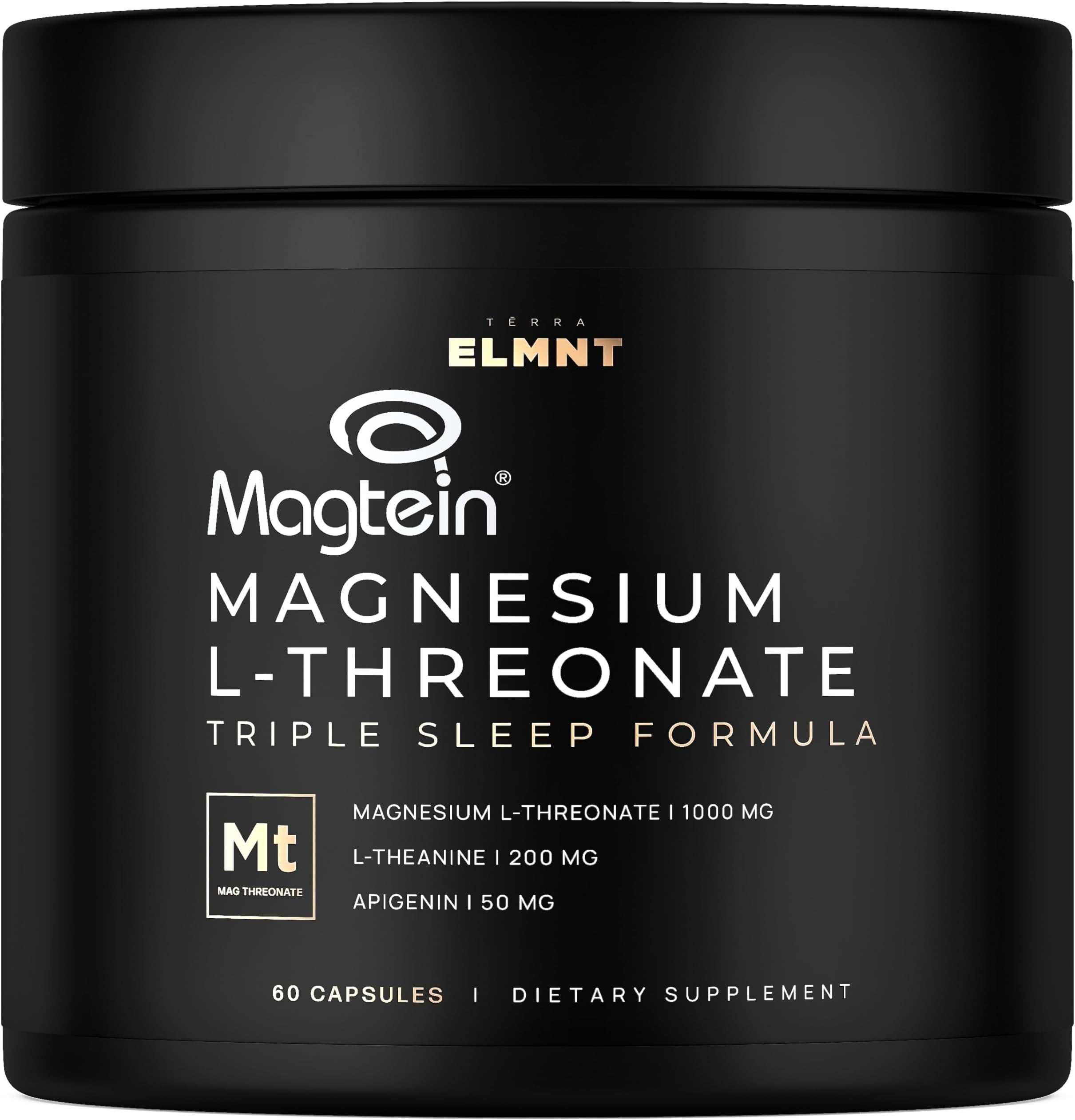 Triple Sleep Magnesium L-Threonate w. Apigenin, Theanine & Magtein Magnesium L Threonate - High Absorption Magnesium Supplement Capsules for Men and Women Magnesium Powder Pills
