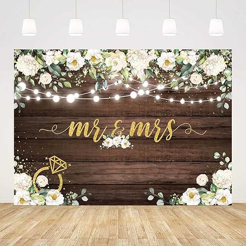 Miniatura 6 de AIBIIN Telón de fondo de 7 x 5 pies, diseño de flores blancas rústicas de madera para fotografía, fondo de boda, despedida de soltera, fiesta,