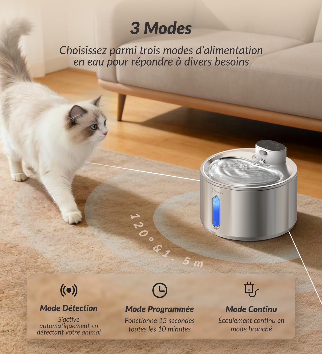 Apetdola FS40Pro Fontaine à Eau pour Chat, Fontaine à Eau pour Chat sans Fil Équipé d'une Batterie de 5000 mAh, 135fl-oz/4L ontaine a Eau pour Fontaine pour Chat