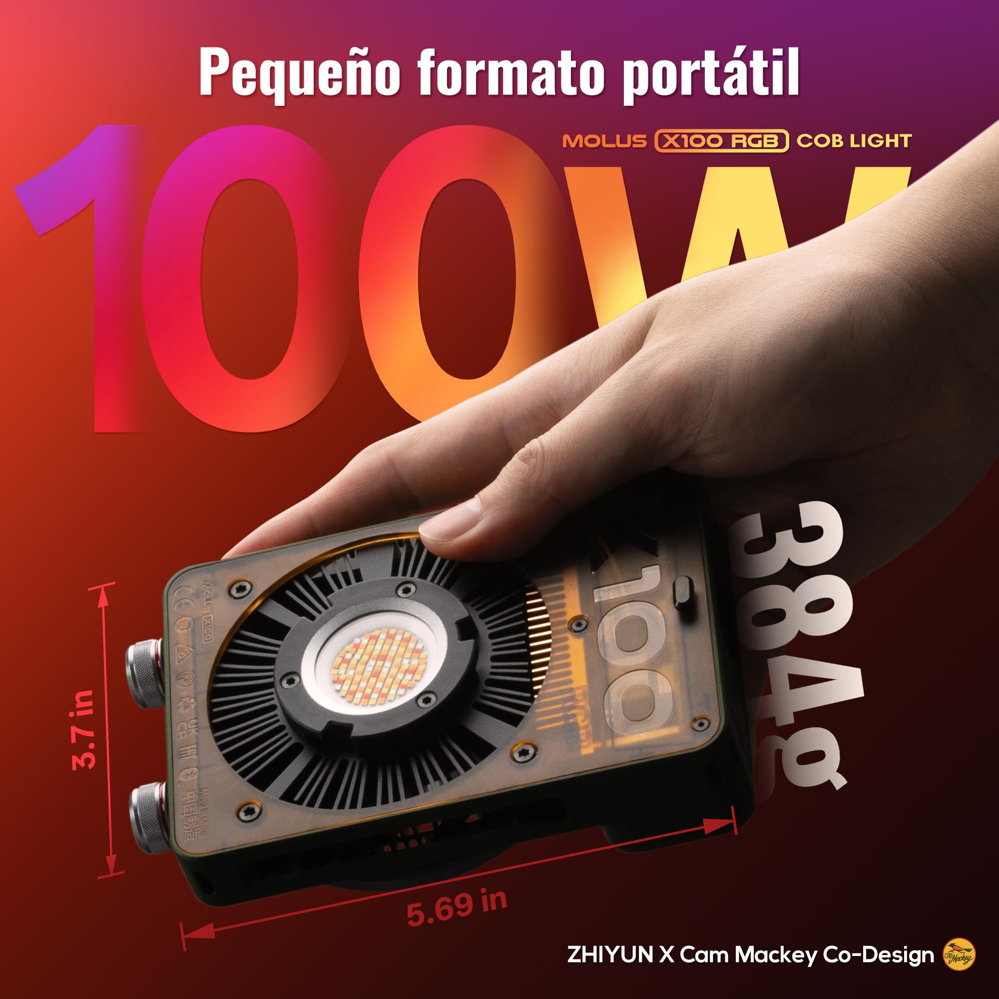 ZHIYUN MOLUS X100 RGB[Oficial] Luz de Vídeo 100W, App Control, 384g