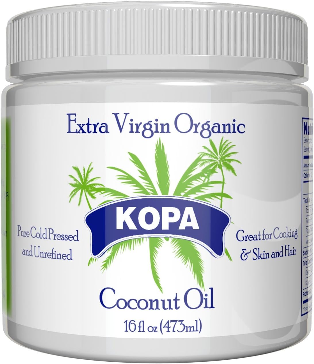 Kopa Foods Extra Virgin Coconut Oil, 16oz -- Cold Pressed Organic -- Premium Grade for Cooking, Dietary Supplement, Skin, Hair and Body Treatments, and Moisturizing