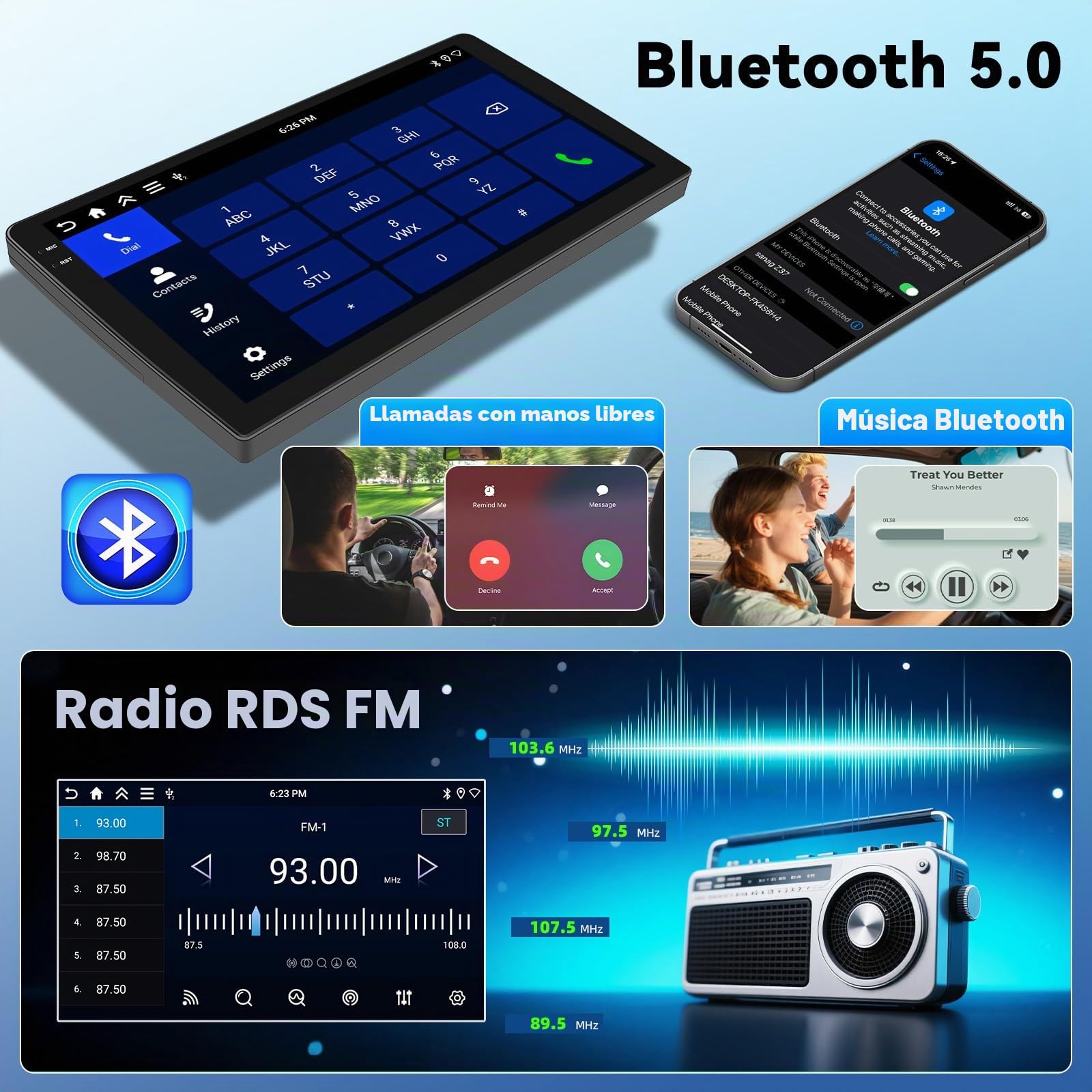 SIXTOP 4+128GB Android 15 Radio para Renault Dacia Sandero 2 B52 2012-2019 Pantalla Radio Coche 9 Pulgadas con CarPlay Android Auto GPS WiFi Bluetooth FM/RDS EQ SWC Cámara de Marcha Atrás