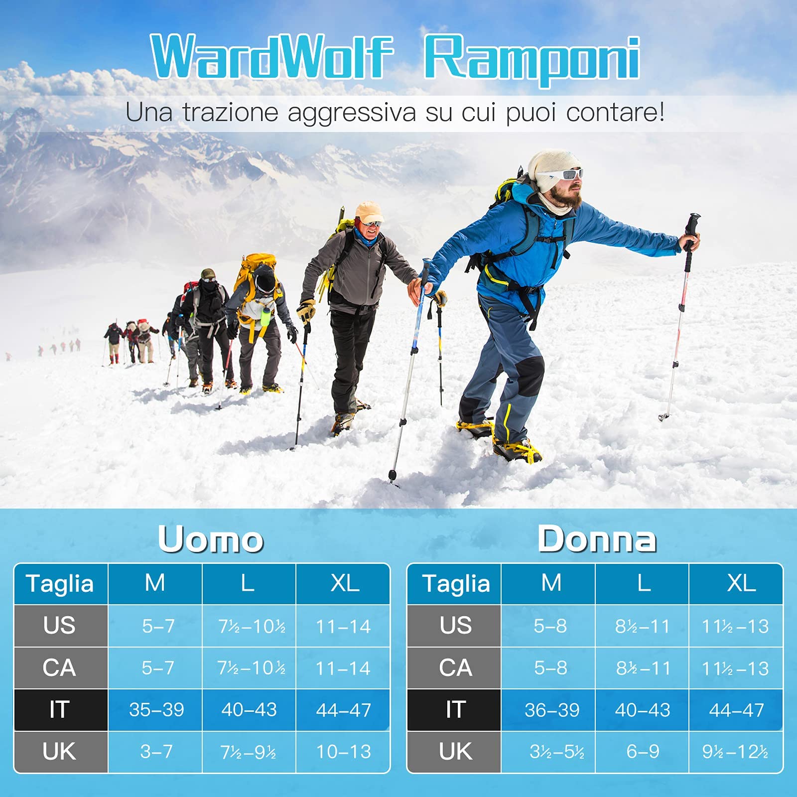 Ramponcini per Scarponi Scarpe 25 Denti Ramponi da Ghiaccio de Neve Ice Tacchetti Universali per Donna e Uomo Trekking,Camminare,Escursioni in Inverno,Occhielli Rinforzati con Inserti