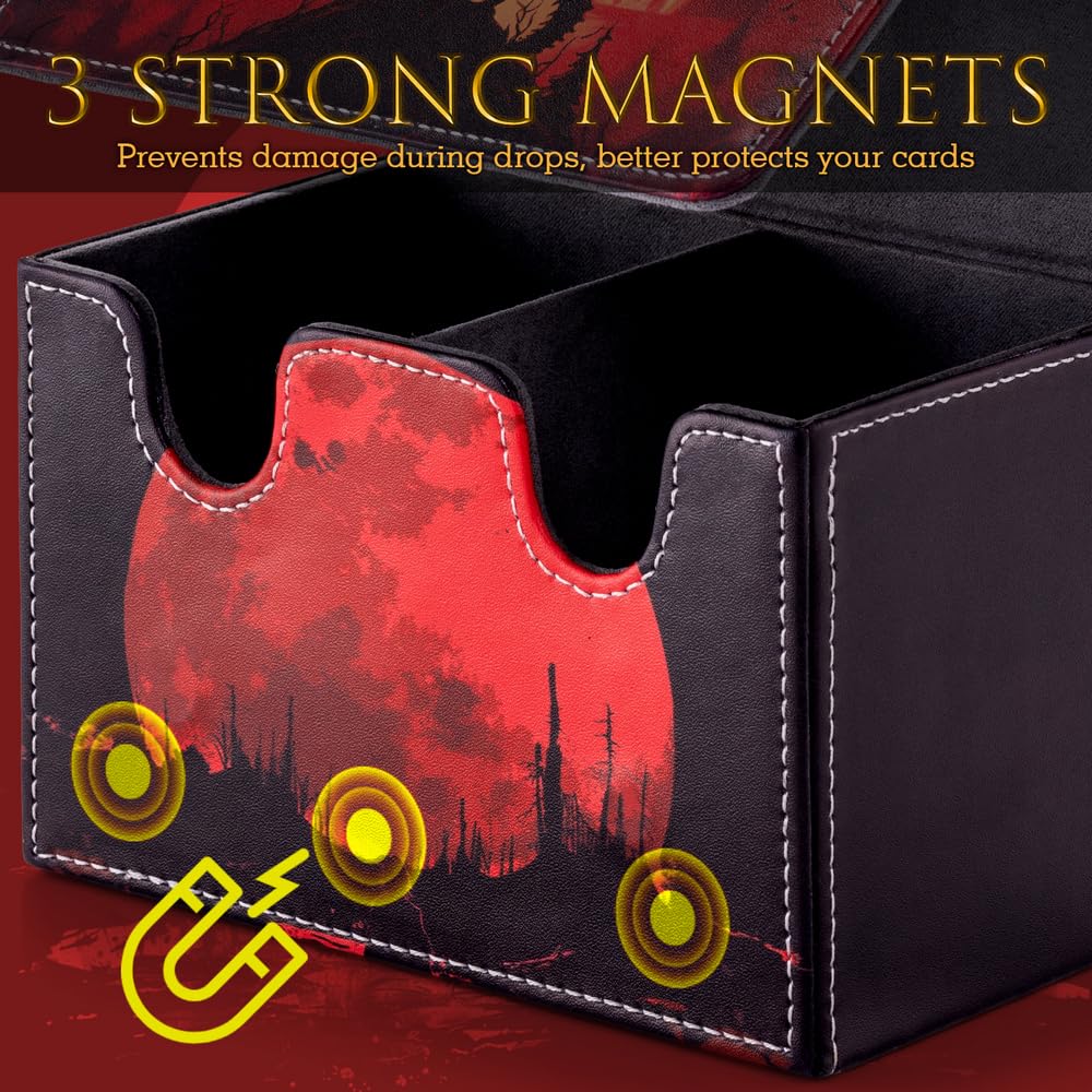 JoyHood Caja de Tarjetas con 2 Separadores, Card Deck Box para de 110+ Tarjetas, Caja de Tarjetas Compatible con Tarjetas MTG/YGO/TCG/OCG, Dragón de la Luna de Sangre — view 4