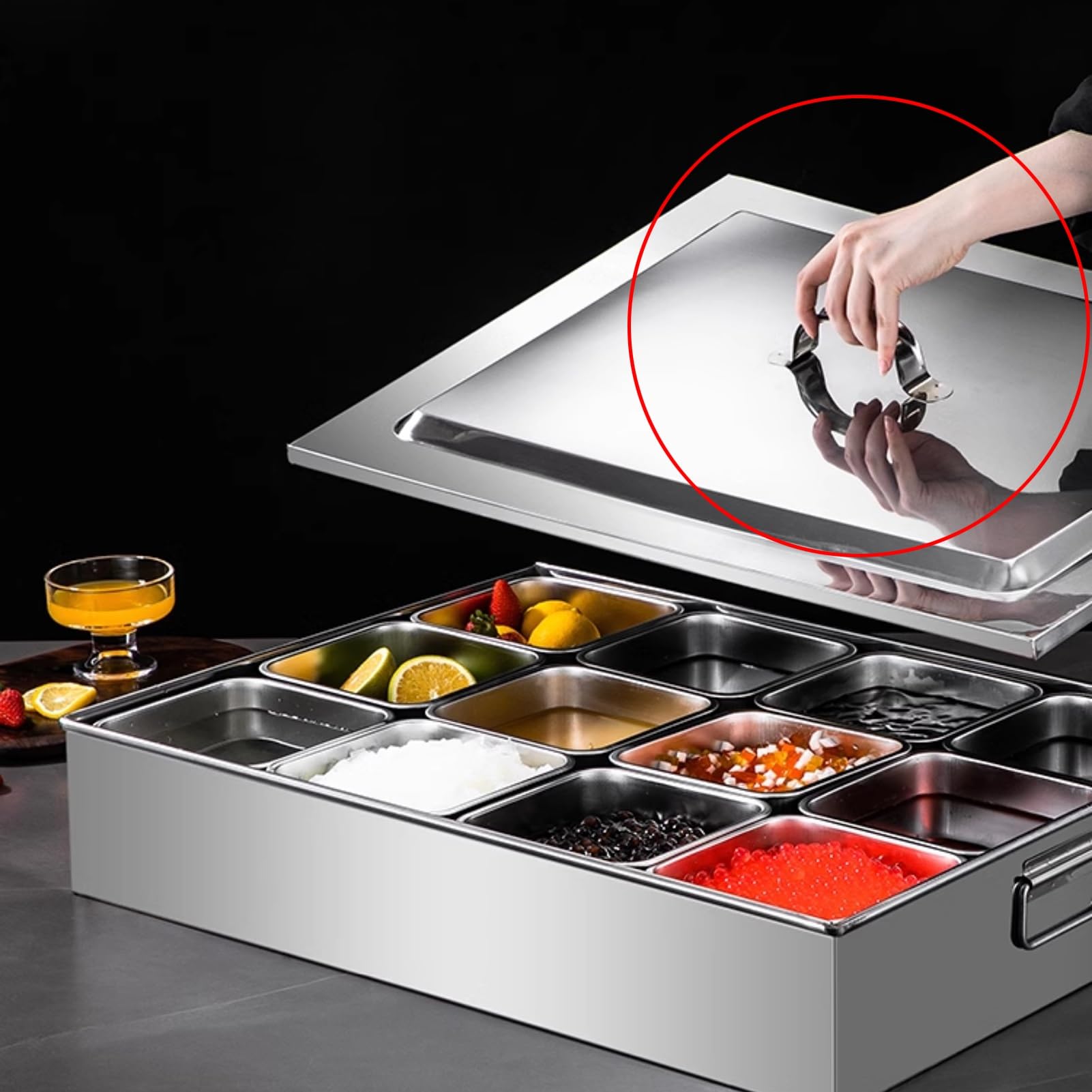 Pizza-Topping-Station aus Edelstahl, wiederverwendbare Gewürzbehälter mit Deckel, Gewürzregal für Saucen, Zutaten und Gewürze – perfekt für Hobbyköche