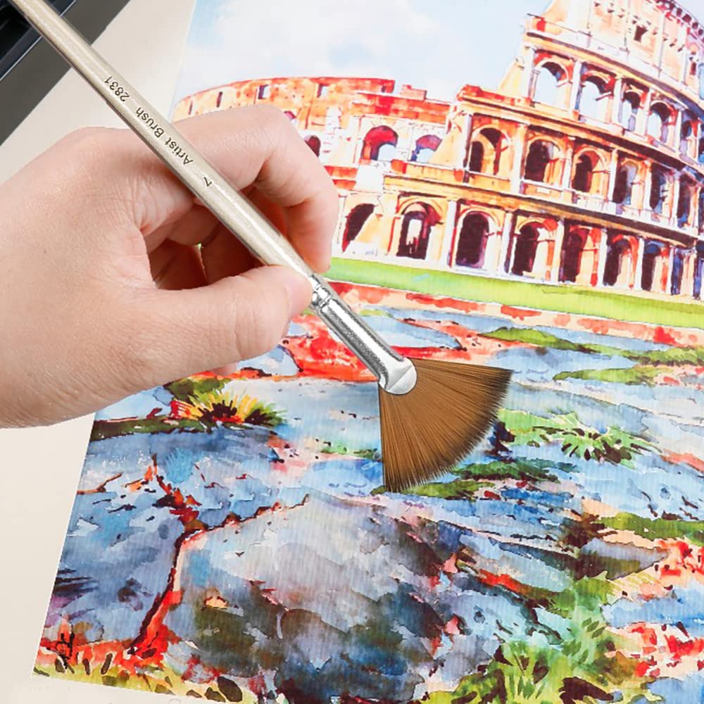 Set di pennelli per pittura acrilica a ventaglio, 5 pennelli per pittura ad olio, acquerello, colori acrilici, per principianti, artisti, professionisti