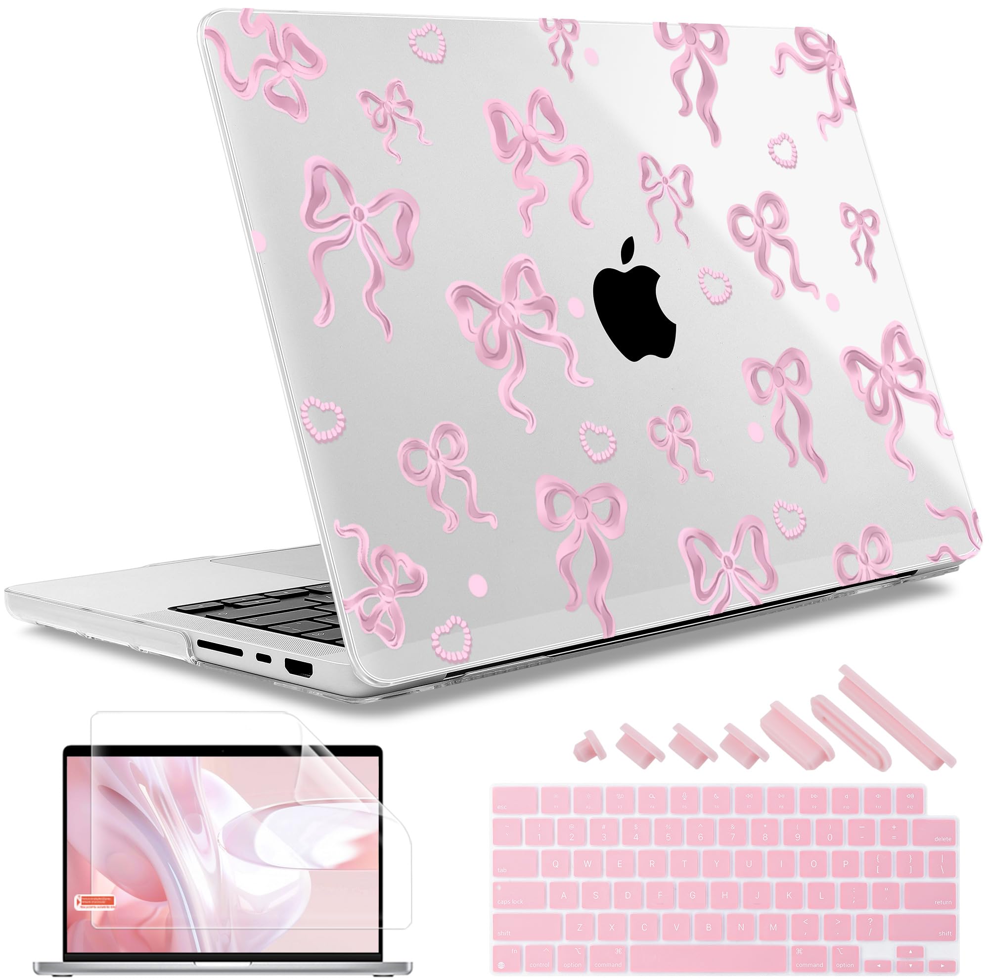 May Chen Case for M4 MacBook Pro 16 inch A3403 Max A3186, M3 A2991 M2 A2780 M1 A2485 Pro Max 2024 2023 2022 2021 Release, Plastic Hard Shell Case with Screen Pretector&Keyboard Cover, Heart Bow