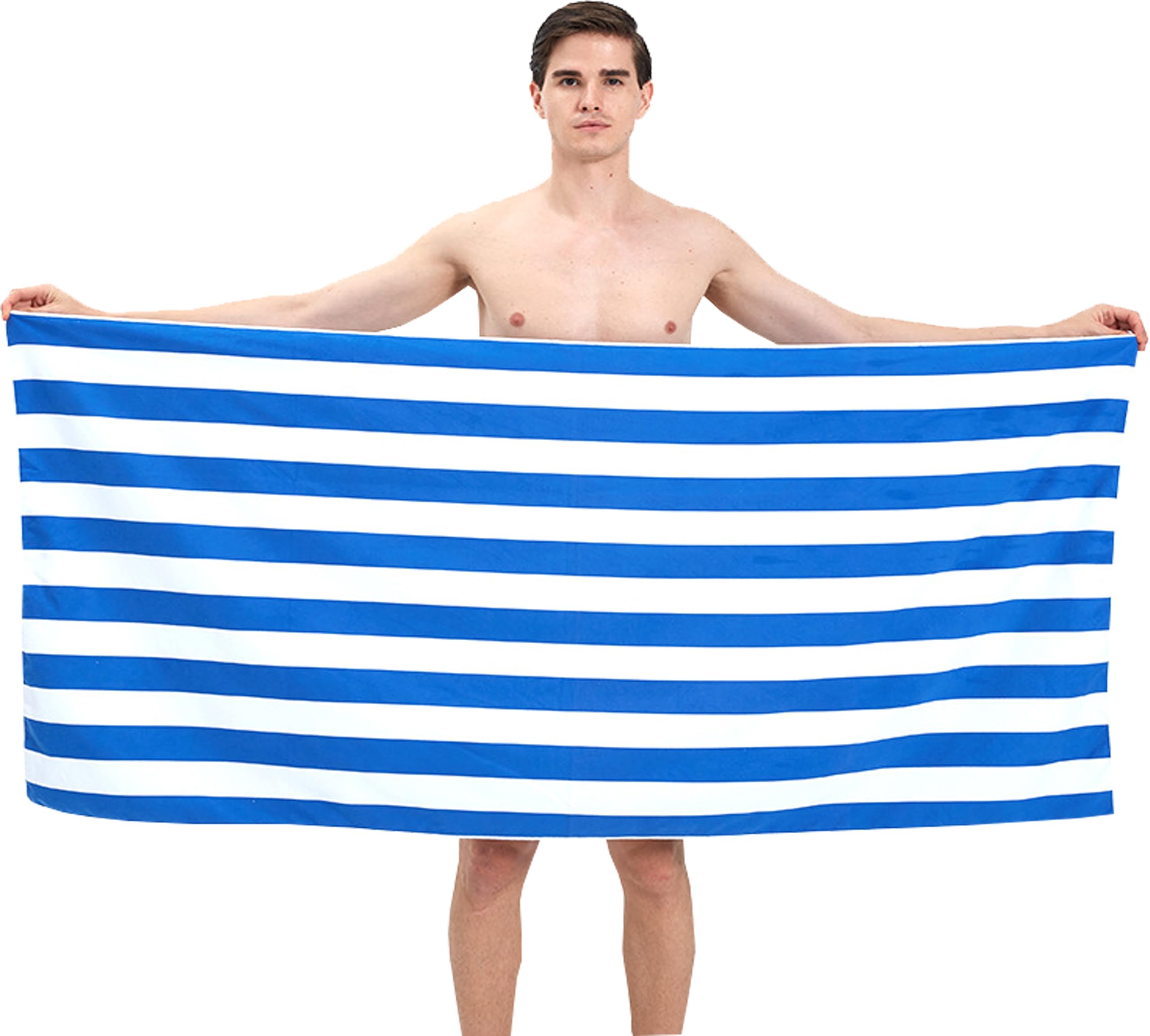 LIKPOJA Microfibre Beach Towel for Adult Lightweight Quick Dry Sand Free Compact Swim Travel Bath Towel for Summer Holiday Beach Accessories Blue Stripe 160 * 90cm