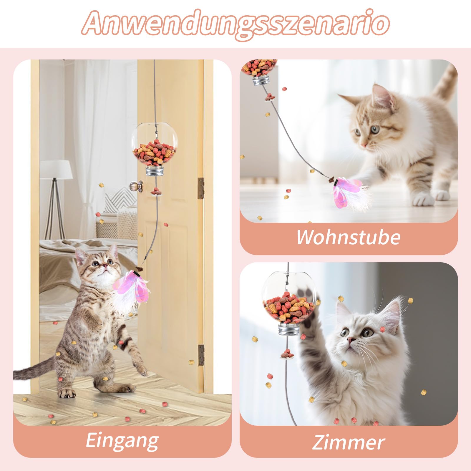 PAKESI Interactive Door Hanging Cat Toy Suitable for Indoor Cats Stimulating Feather Toy Feeder Suitable for Boring Cats Healthy and Nutritious (Feathers) - Image 4