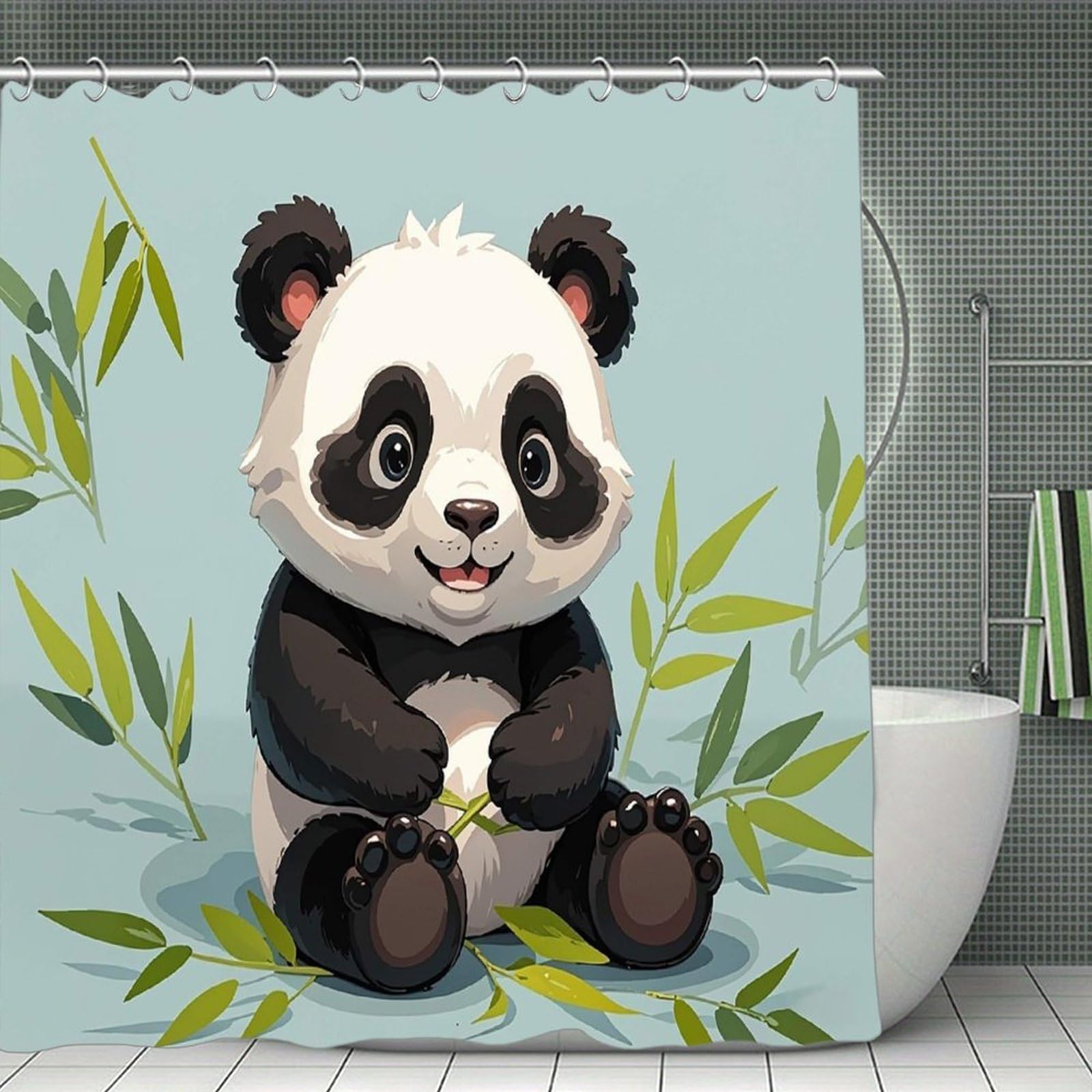 FekiLoot Panda Shower Curtain Minimalist Thick Bathroom Curtain Washable Modern Bathroom Shower Curtain Heavy Duty Waterproof Cloth Bath Curtain with Hooks 70.8"x70.8"