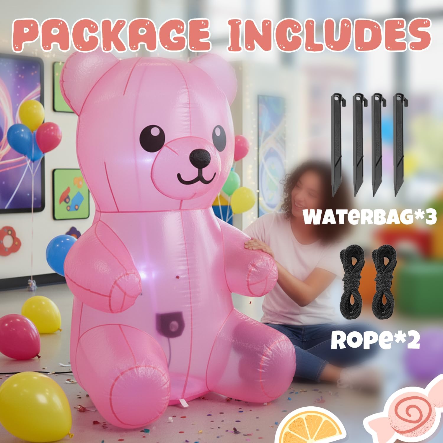 5FT Giant Inflatable Gummy Bear Decoration Pink Candy Theme Blow Up Yard Decor for Birthday Parties Candyland Party & Event Lawn Decoration - Image 6