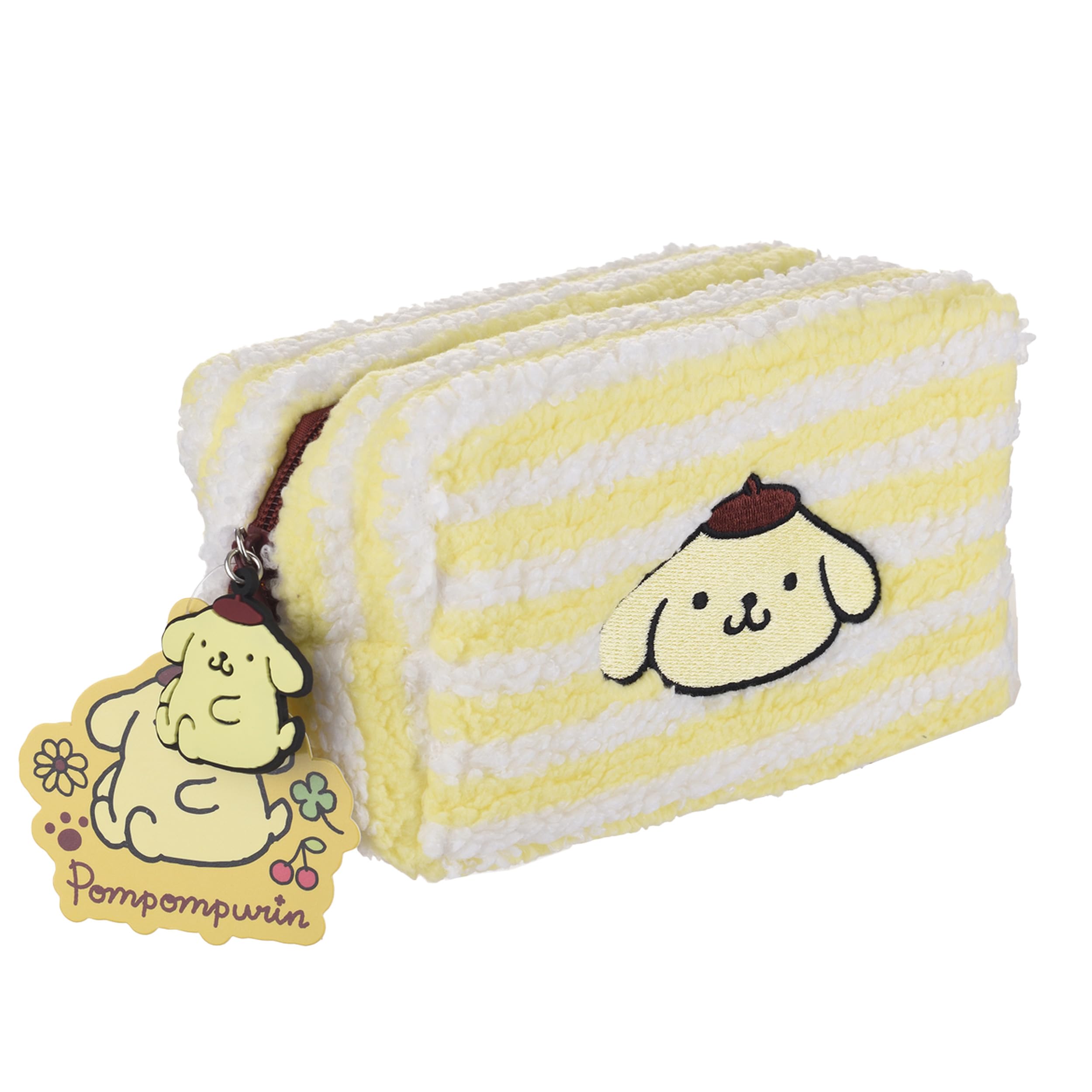 Hello Kitty Pompon Federtasche Mädchen – Plüsch Mäppchen Gelb – Schlampermäppchen & Federmäppchen für Kinder Schule & Reise – Kosmetiktasche & Aufbewahrungsetui – Süßes Geschenk für Mädchen Vorschule