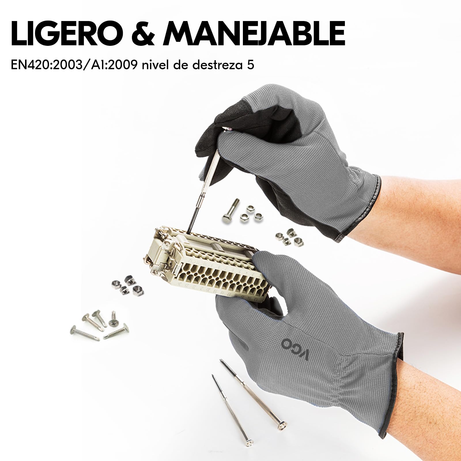 Vgo... 5 Pares Guante de trabajo multifuncional,Guantes de seguridad,Guantes de trabajo de construcción,Guantes de jardinería,Guantes ligeros（AL8736）