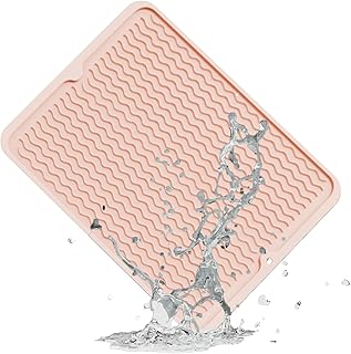 ZLR Silicone Dish Drying Mat & Heat Resistant Trivet (12" x 16") - Waterproof Counter Protector for Air Fryer, Coffee Maker - Non-Slip, BPA Free Kitchen Pad, Easy Clean Dishwasher Safe (Peach Pink)
