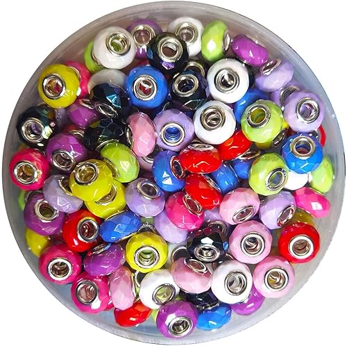 Cuentas facetadas de agujero grande, pulseras para el cabello, pulseras para el cabello, collar con cuentas para hacer manualidades (#7, negro)