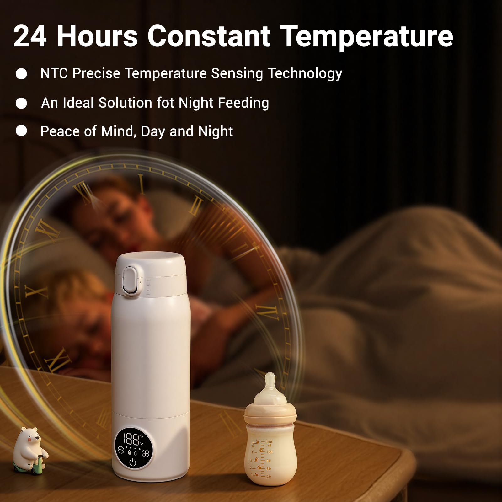Scaldabevande portatile 500ml, sterilizzazione, batteria 11000mAh, riscaldamento 3min, display LED, mantenimento 24h, senza BPA per auto, campeggio, gite