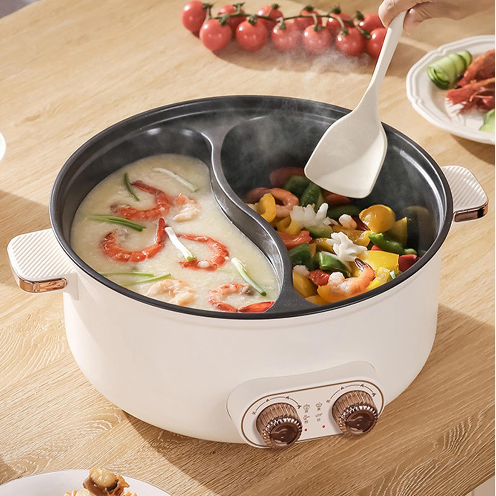 Pentola con Divisorio Interno, Doppio Interruttore di Comando, Spegnimento Automatico Pentola Pasta Doppio Cestello, Ideale per Le Riunioni di Famiglia (con 2 Reti a Tenuta Stagna),5.5L