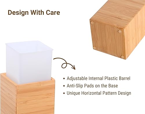 Miniatura 5 de Clasin Home Juego de accesorios de baño de bambú, decoración de 3 piezas, incluye dispensador de jabón, jabonera, taza de bambú para interiores,