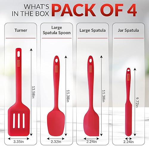 Miniatura 9 de MASUS Juego de 4 espátulas de silicona con espátulas de goma con un girador para sartenes antiadherentes, juego de espátulas de goma resistentes al