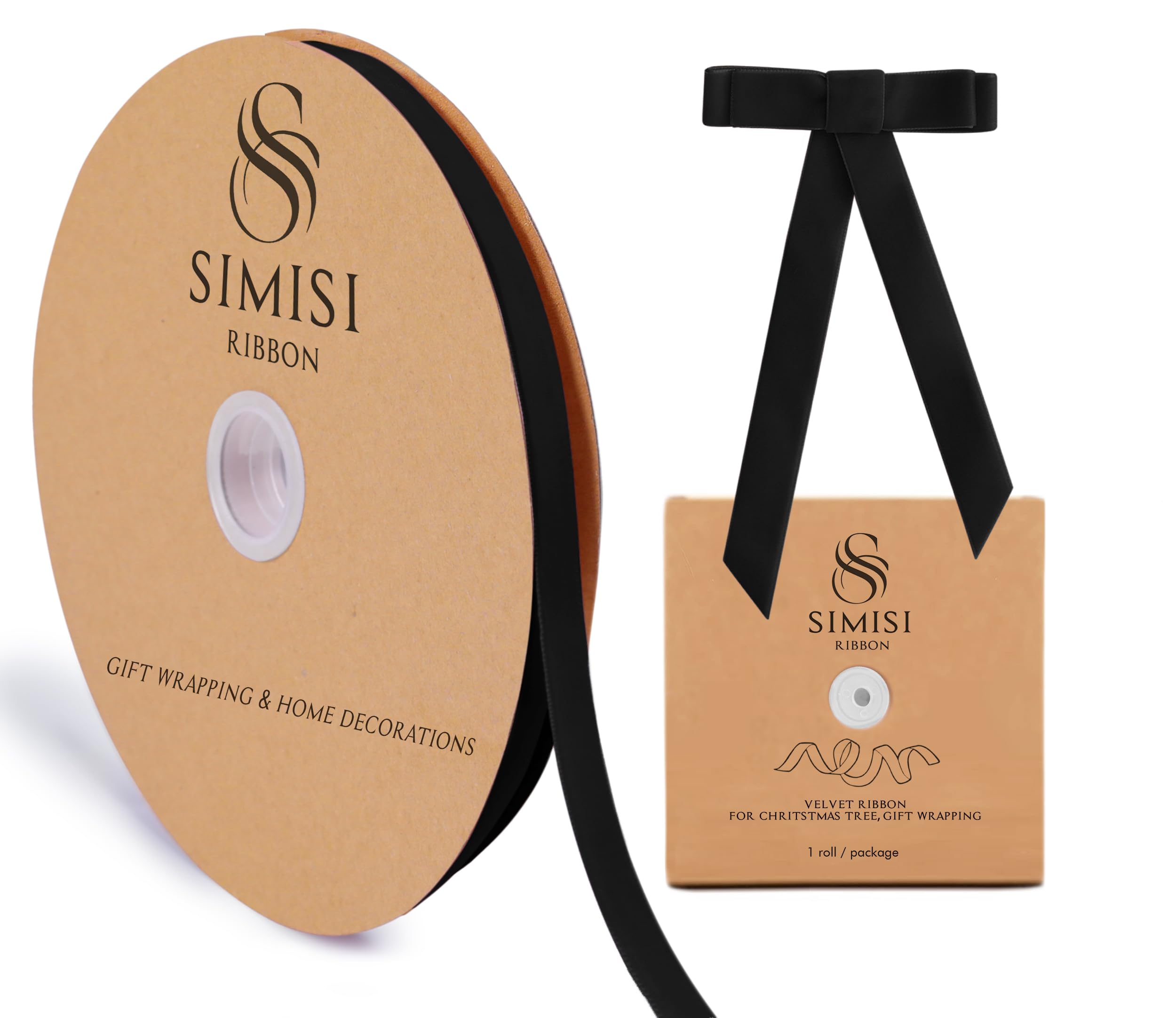 Buy Black Velvet Ribbon 3/8'' 25 Yards for Christmas Tree, Gift