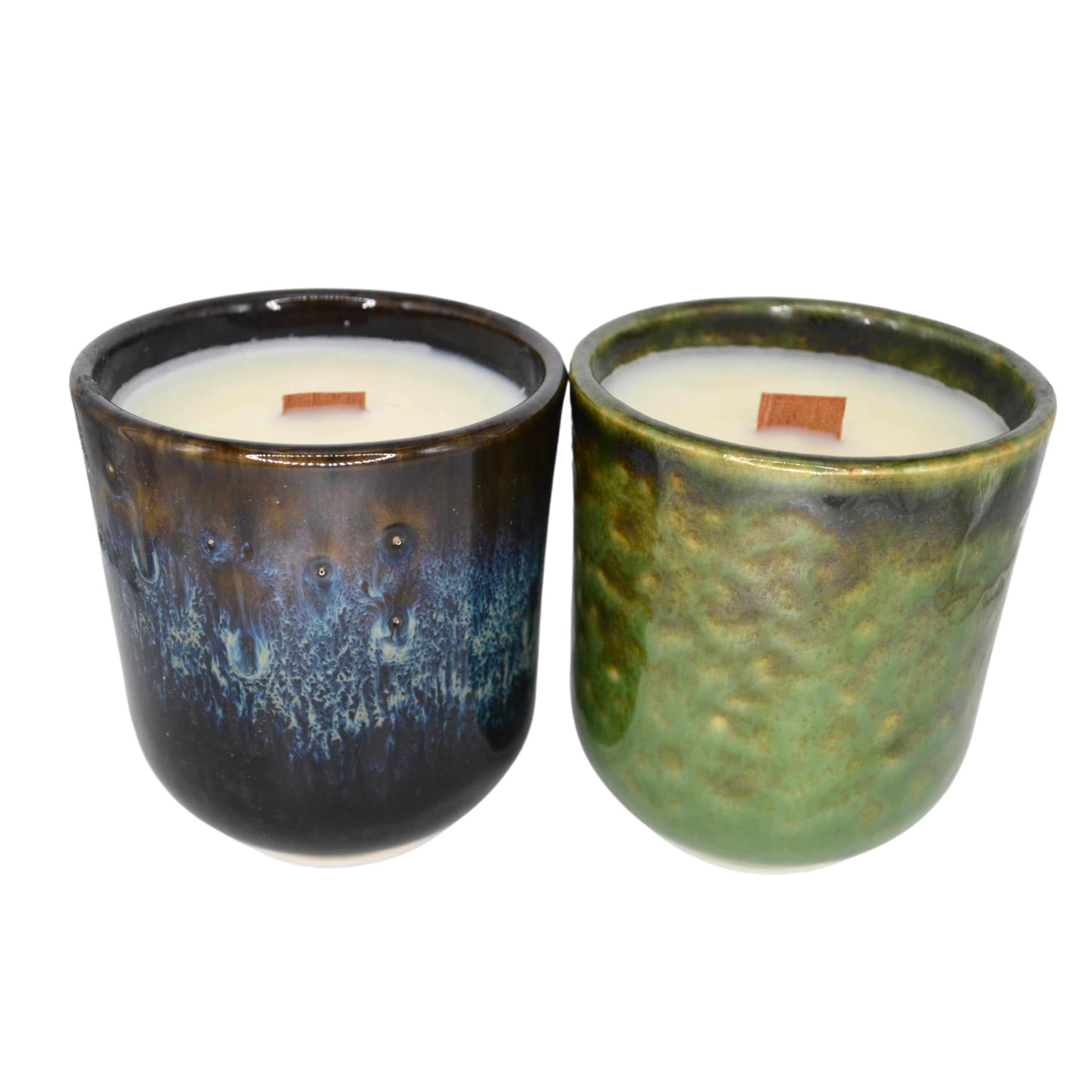 MARUXIA - Pack 2 Velas Aromáticas Naturales Cerámica portuguesa - Ambientadores de hogar – Mecha de Madera Crepitante – Cera Vegetal 100% – Hechas a Mano en España - Regalo para mujer