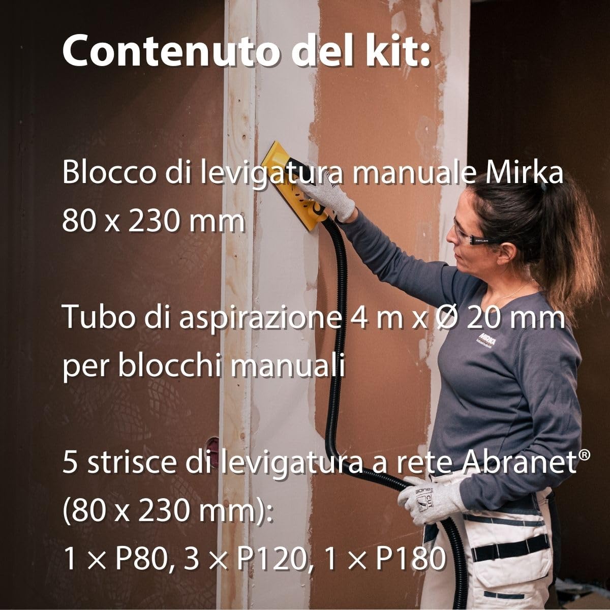 Mirka Handy Starter-Kit per levigatrici manuali I Set di blocchi di levigatura con aspirazione incl. tubo flessibile di aspirazione da 4 m e 5x Mirka Abranet a strappo grana P80 P120 P180