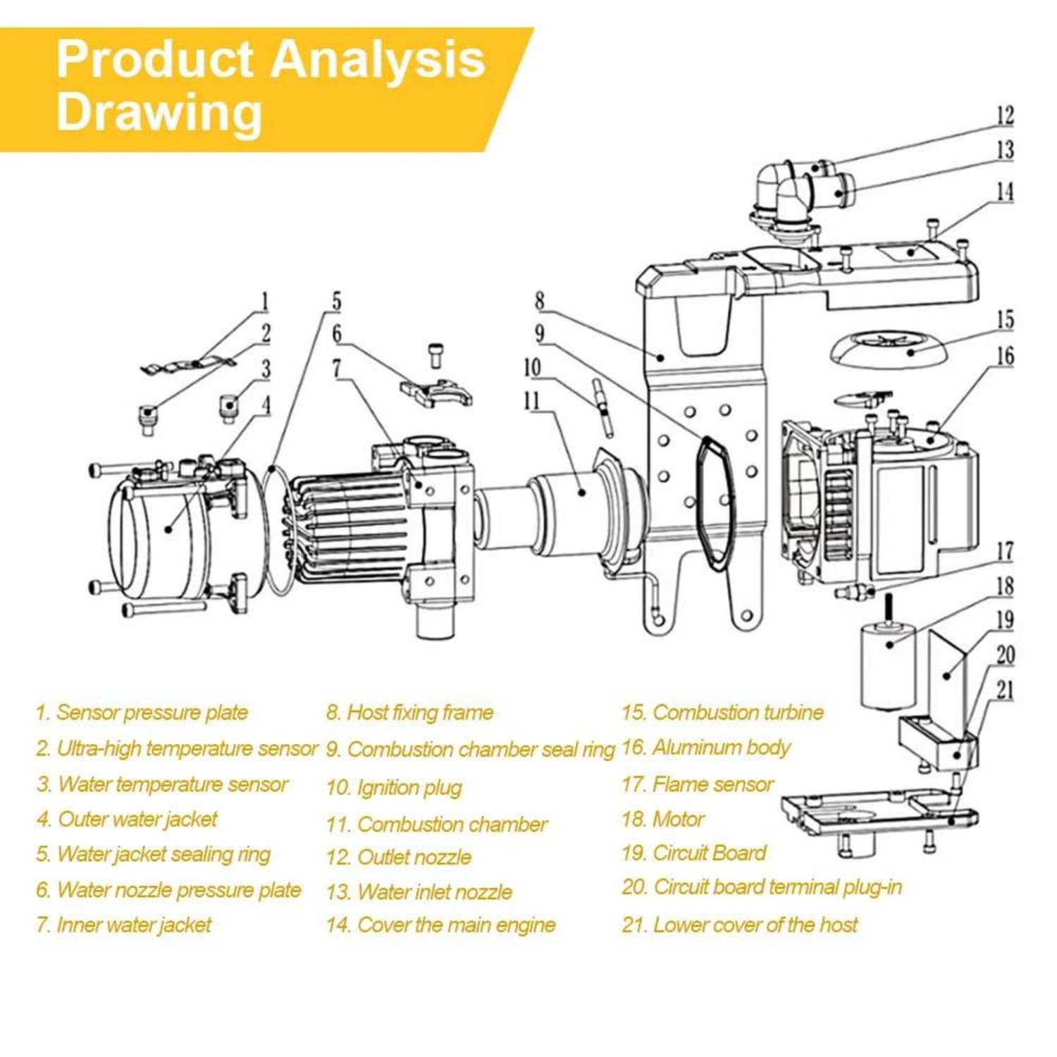 5 kW 12 V Calefacción hidrónica de refrigerante, con control remoto, combustible líquido, calefacción diésel, preparación de agua caliente, control de temperatura, programable, para barco