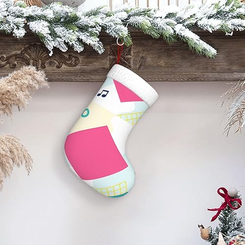 Miniatura 5 de Christmas Stocking 17.7 Inch Retro Musical Notes. Geometric Shapes Christmas Mantel Stocking Fireplace Hanging Xmas Decorations for Family Holiday