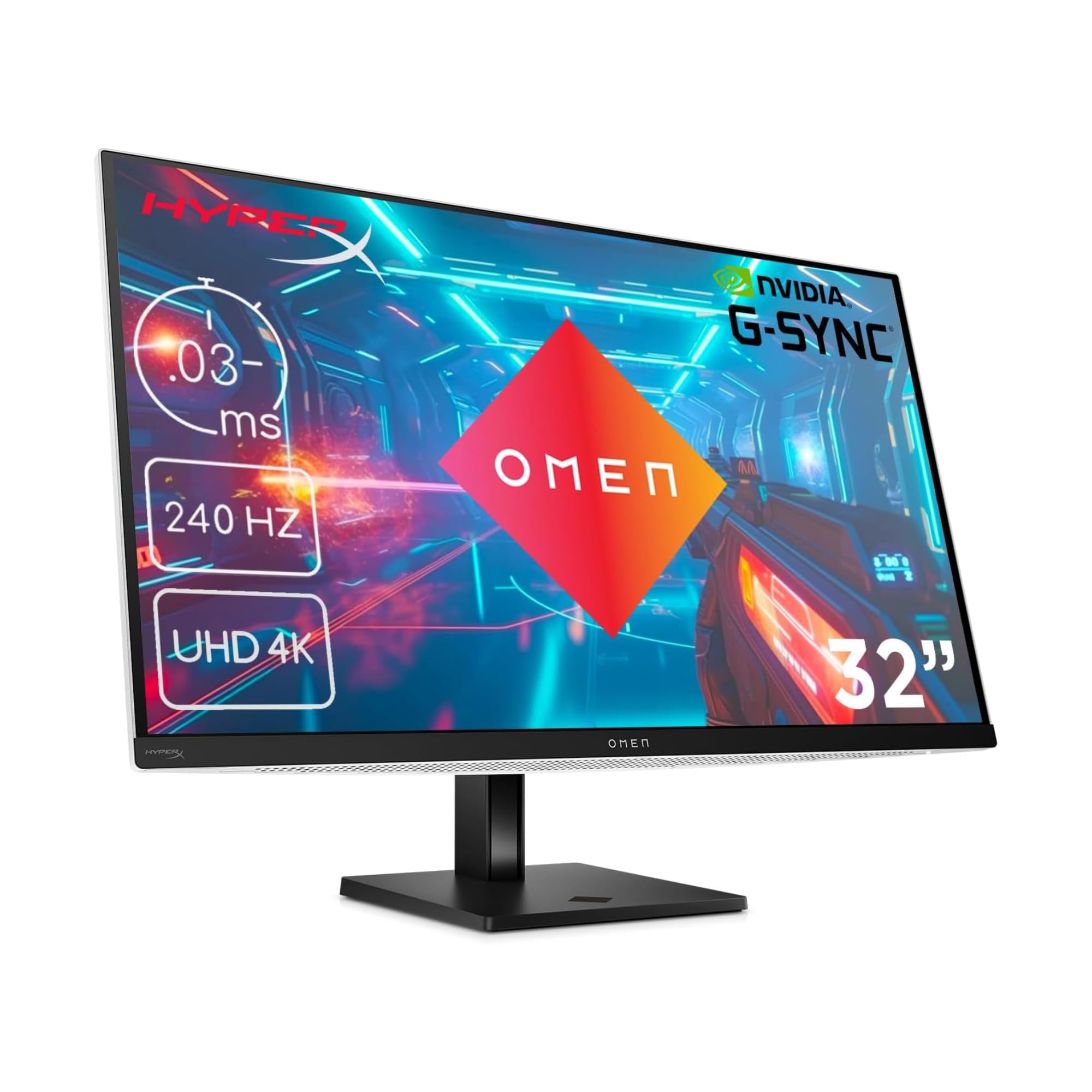 HP OMEN Transcend 32 - Monitor Gaming 4K UHD QD-OLED 31.5" 240Hz, USB-C 140W, DisplayHDR True Black 400, tasa de Respuesta 0,03ms - Blanco, 32", Plano