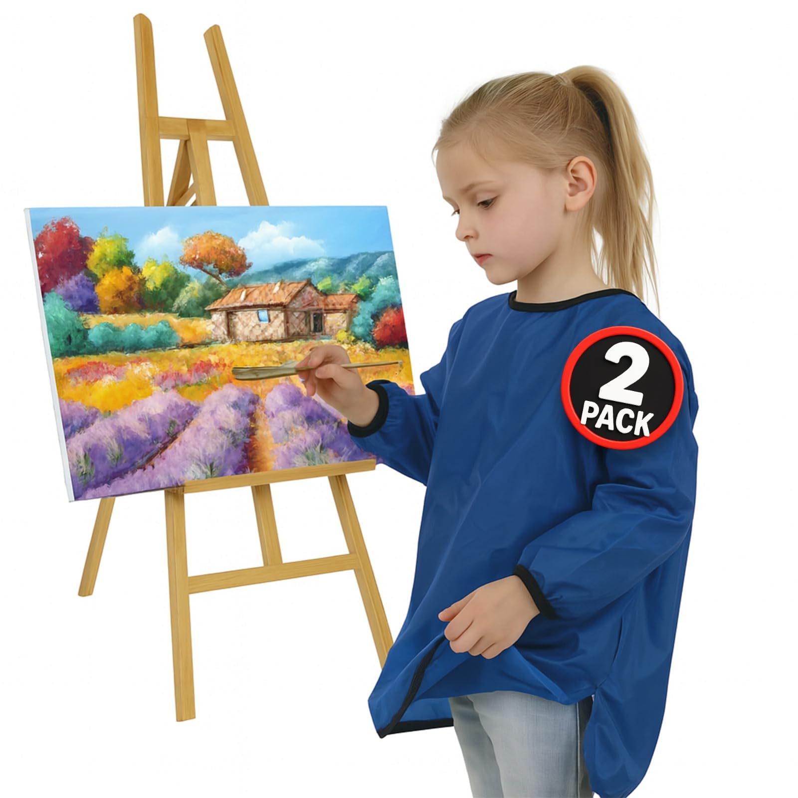 ND Sports Kids Waterproof Art Smock – Long Sleeve Painting Apron for Boys & Girls – Protective Artist Smock with Front Pocket – Ideal for Crafts, School & Home Activities – Pack of 2
