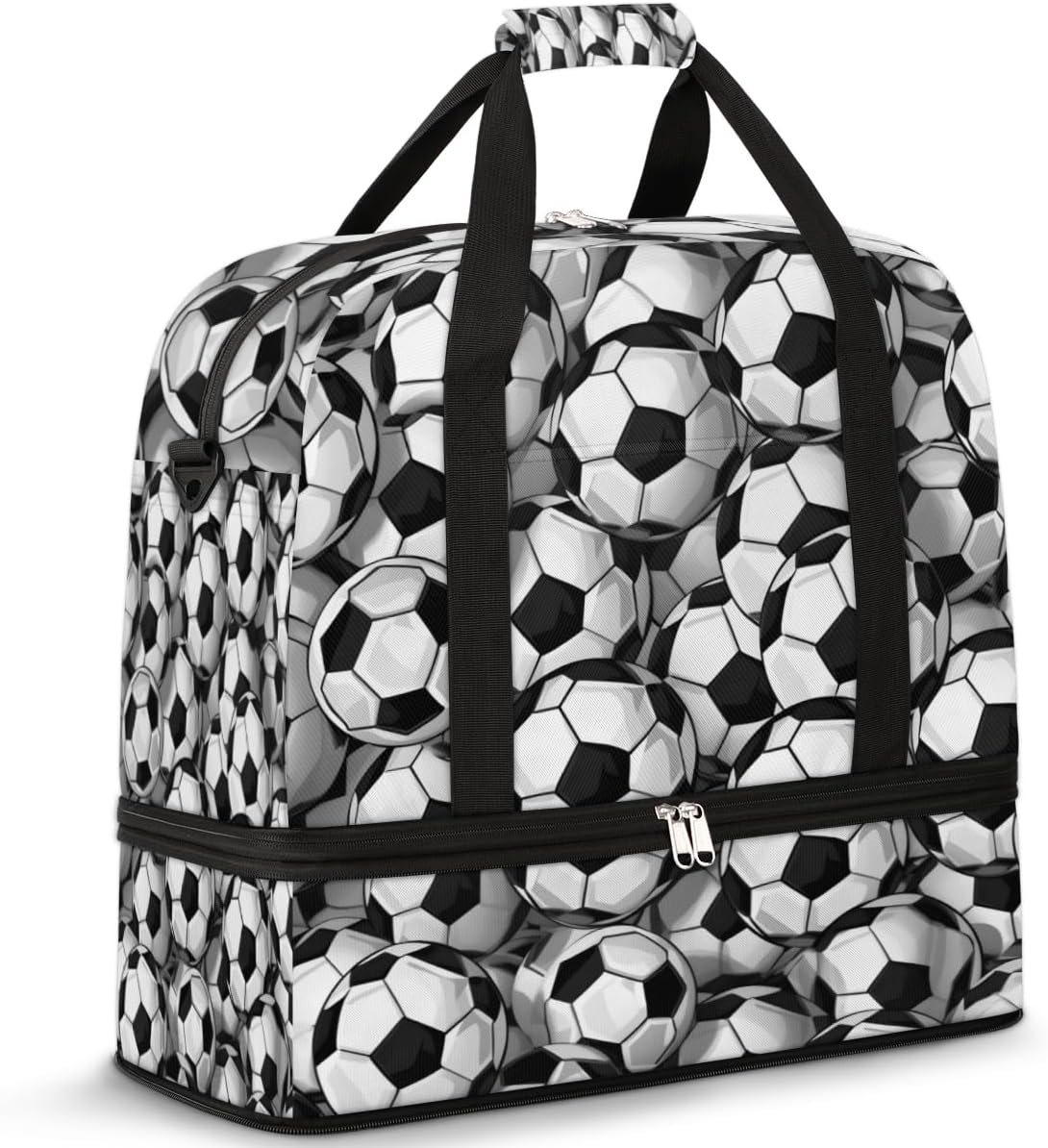 QsirBC Soccer Ball Fun Texture Gym Bag for Women Duffle Tote with Shoes Compartment Men Weekender Duffel for Dance Travel Sports Swimming Overnight