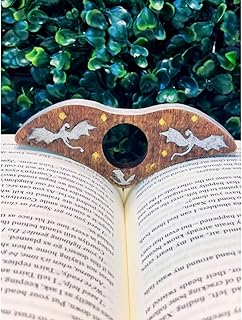 Handmade Wooden Book Page Holder, Dragon and Stars Design, Engraved and Hand Painted with Thumb Hole, 4 x 2 inches (Silver Dragons)